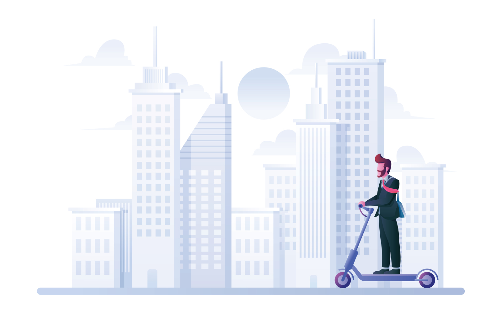 Businessman on Electric Scooter on White - Illustration