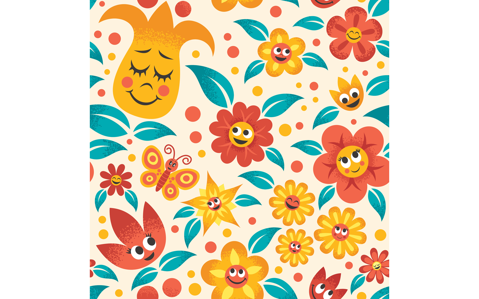 Cartoon Floral Pattern - Illustration