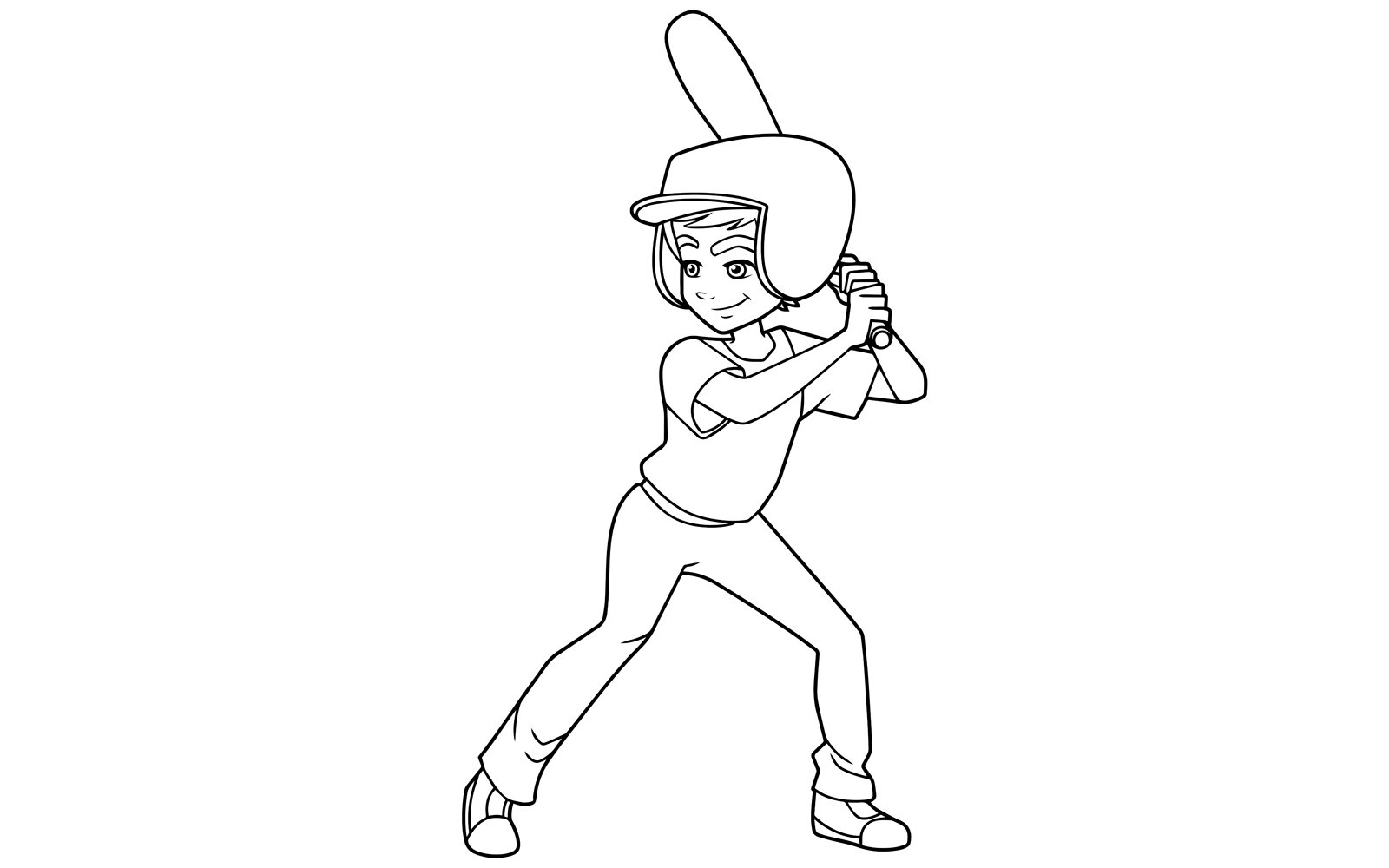 Baseball Batter Boy Line Art - Illustration