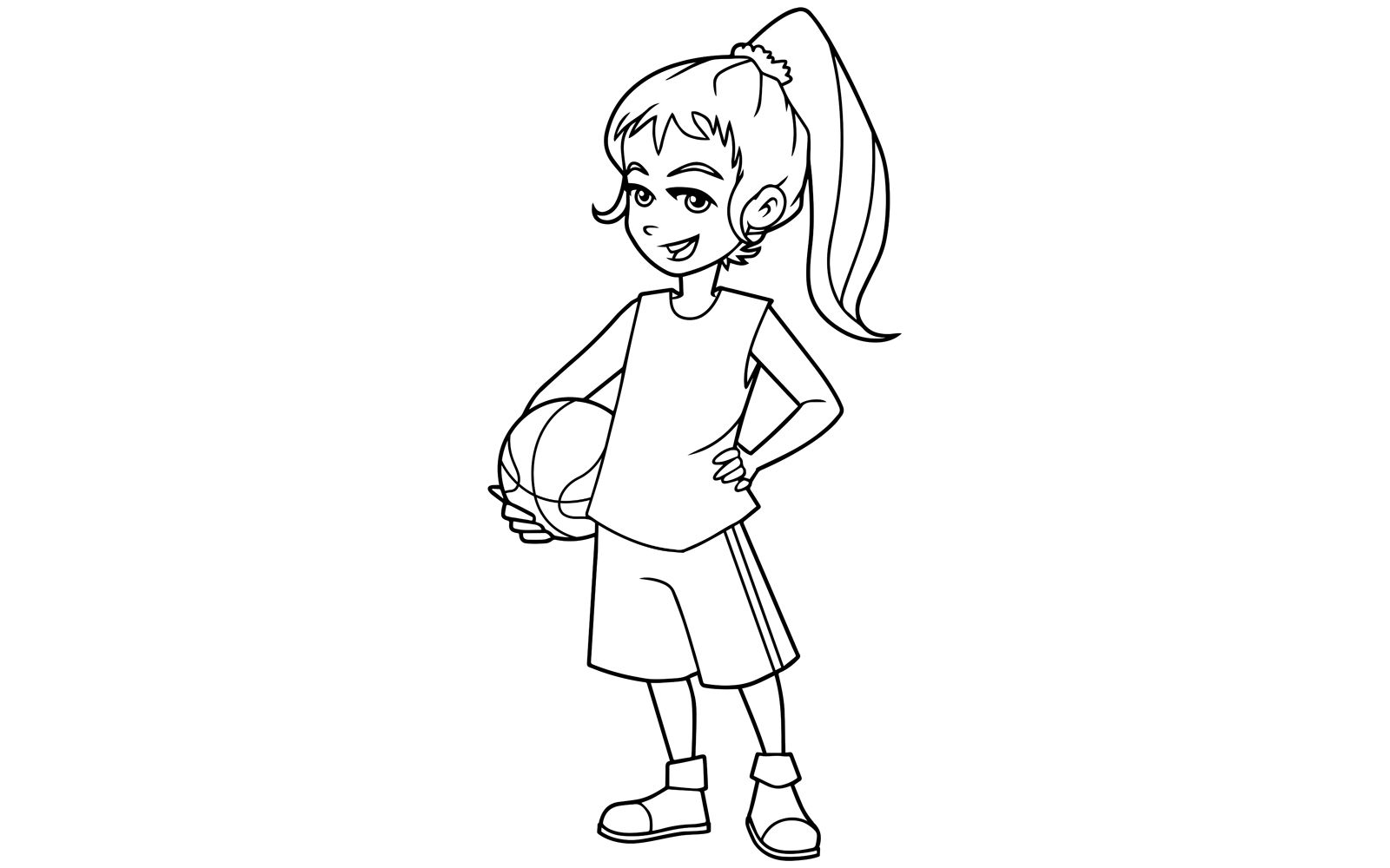 Basketball Girl Line Art - Illustration