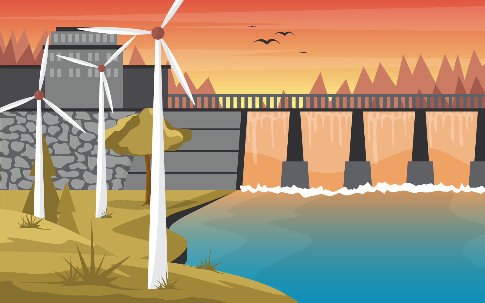 Modern Dam Landmark - Illustration