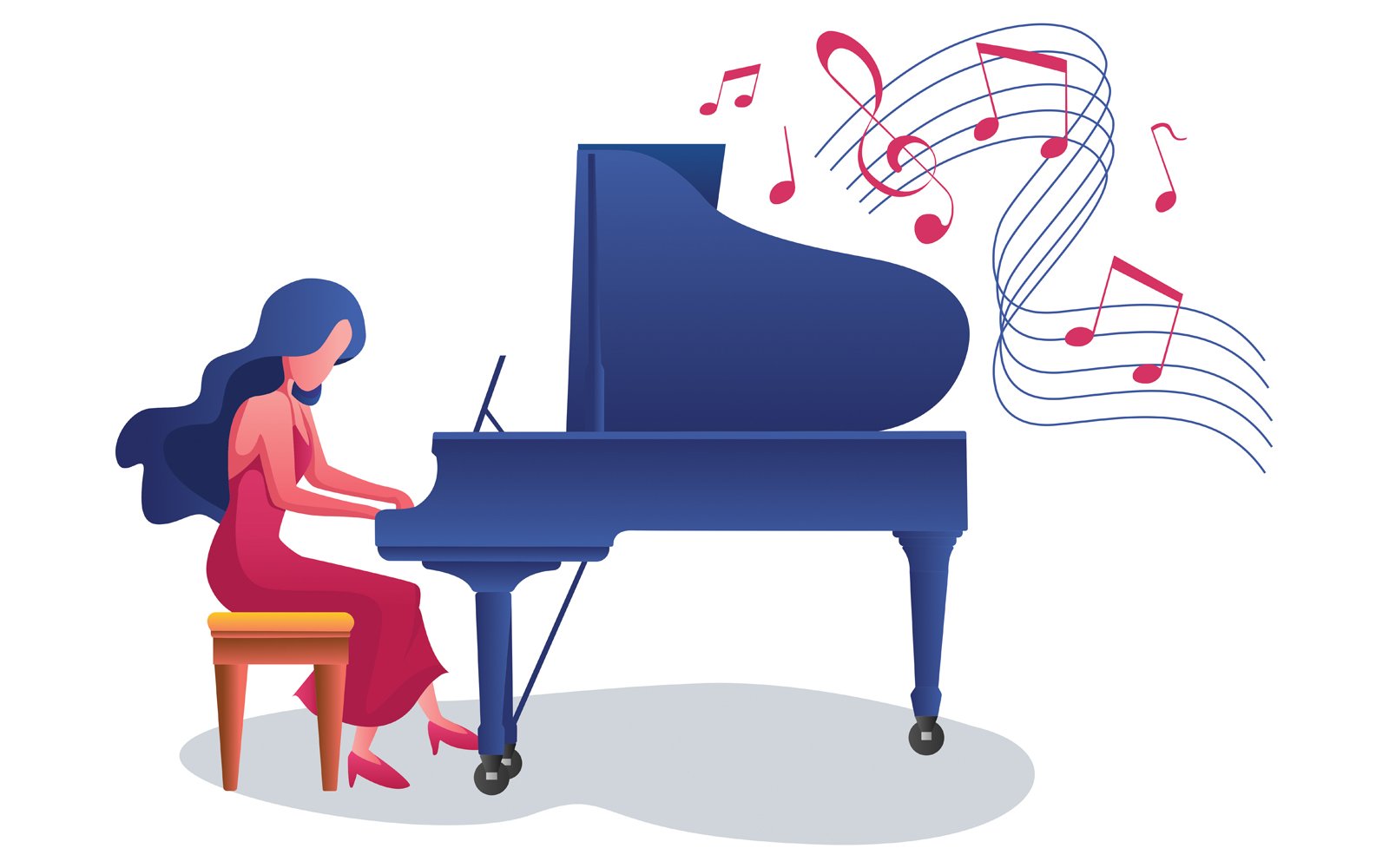 Piano Girl on White - Illustration