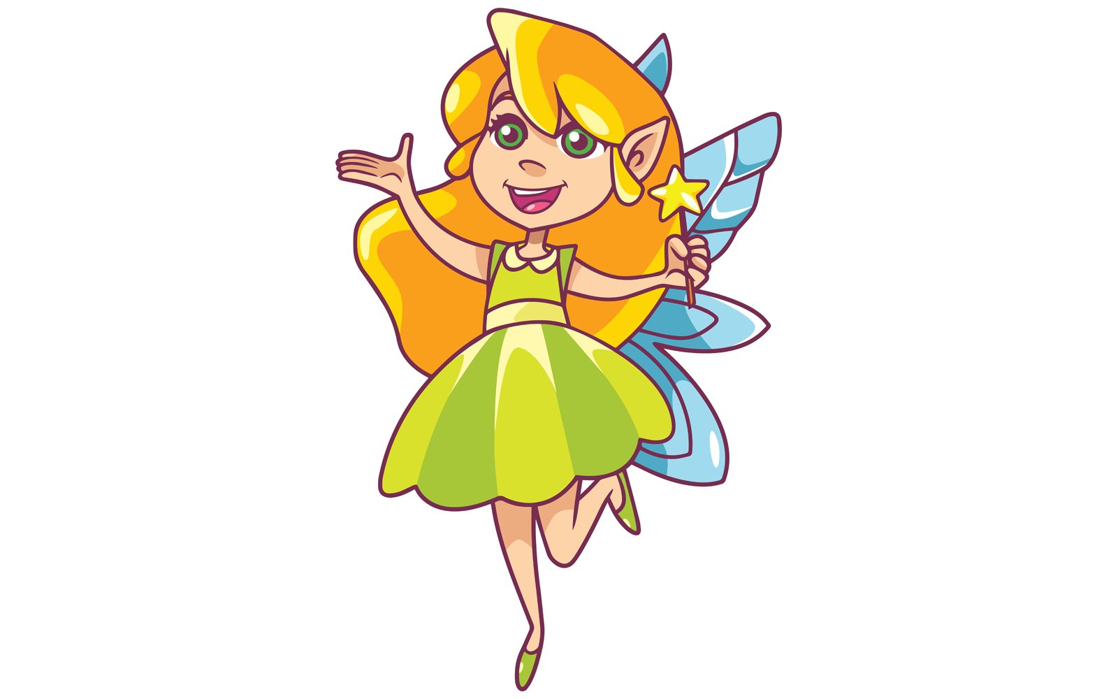 Little Green Fairy on White - Illustration