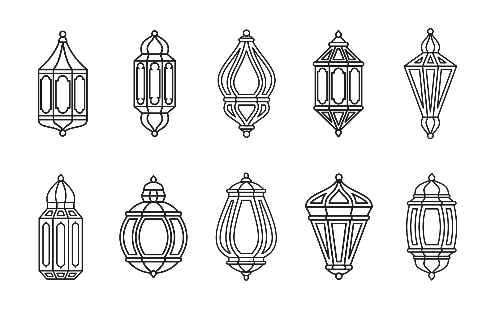 Simple Line Lantern Set - Vector Image