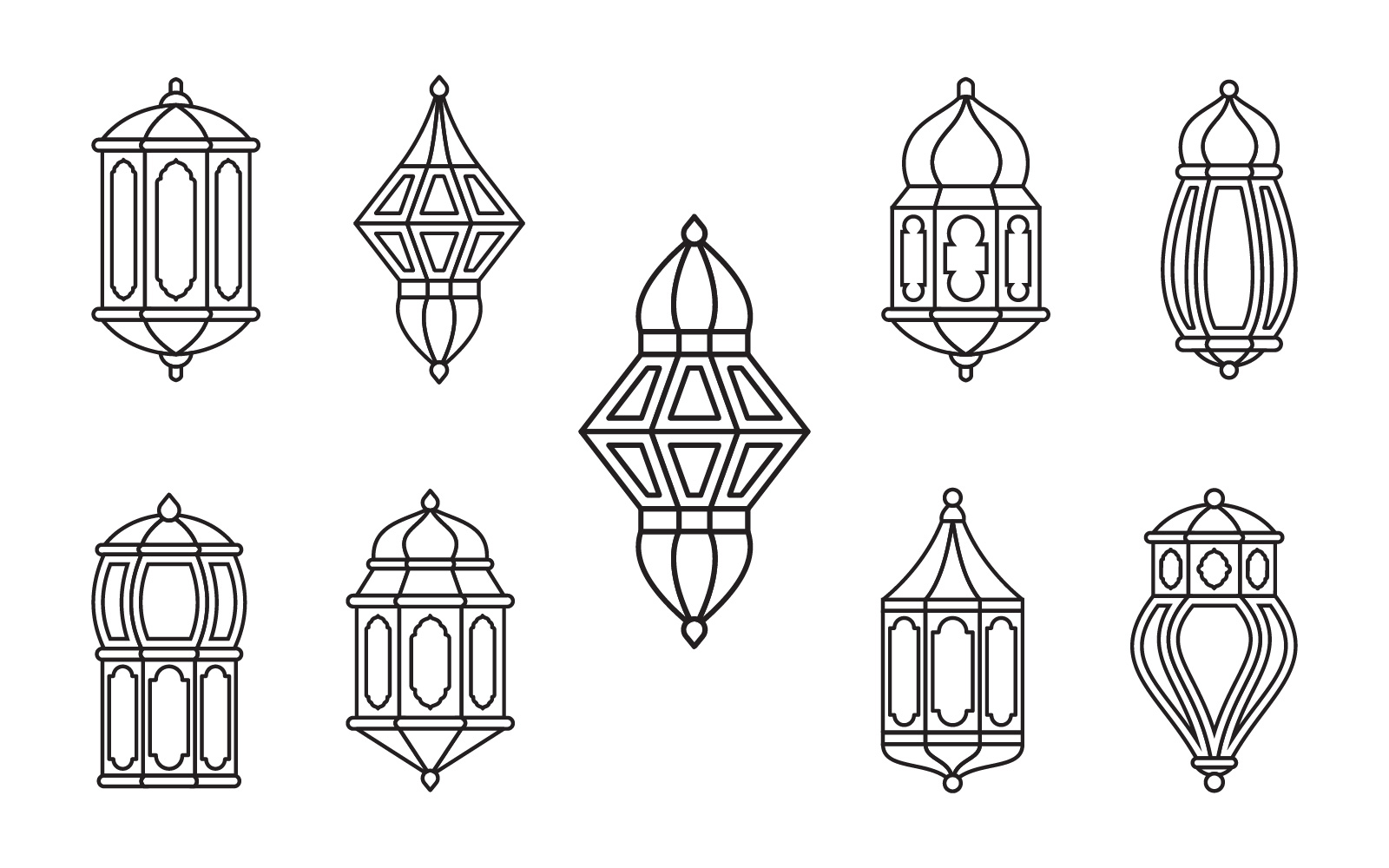 Line Lantern Collection Set - Vector Image