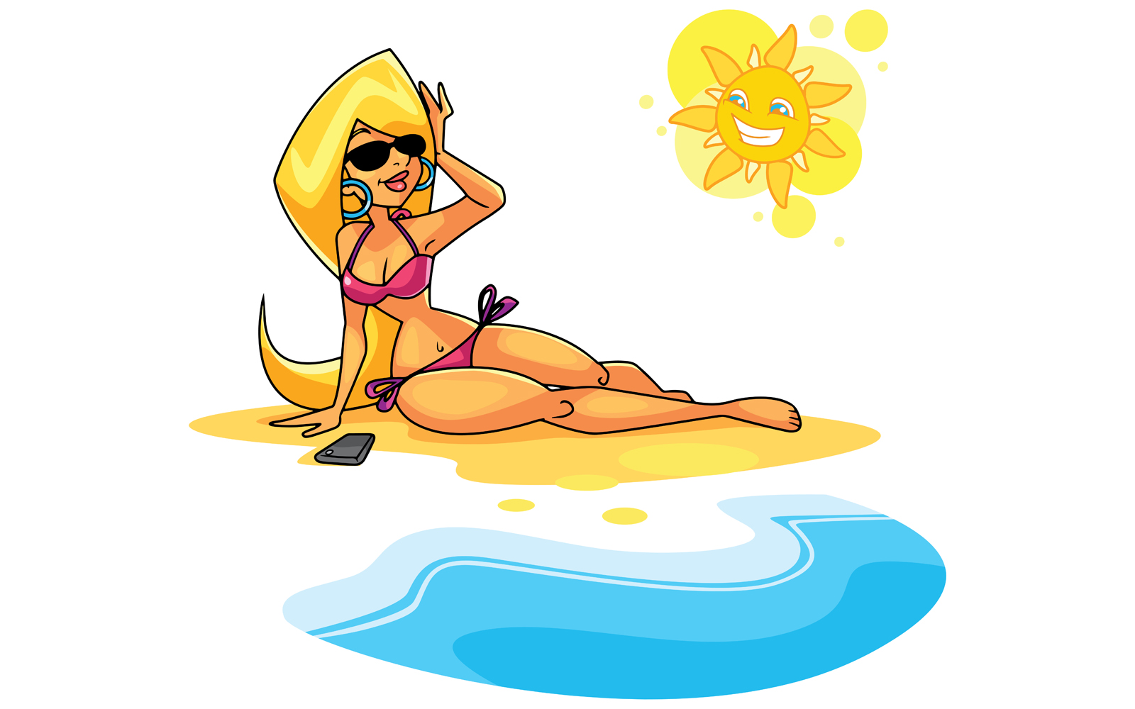 Beach Girl Sitting - Illustration