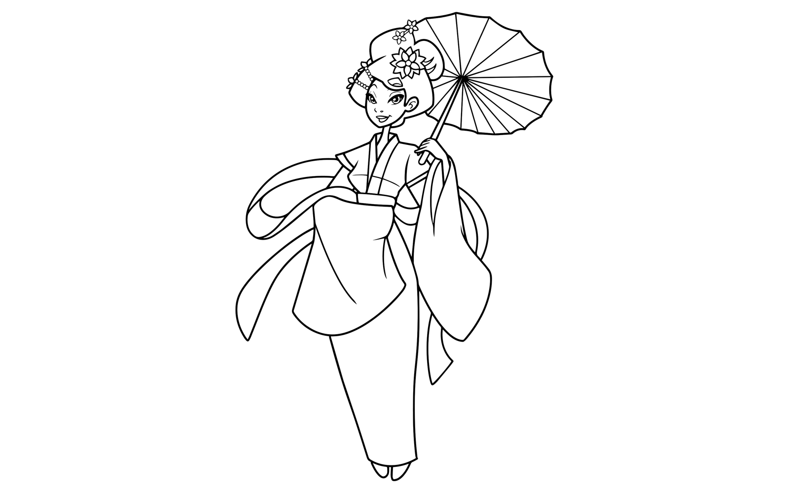 Asian Girl  Line Art - Illustration