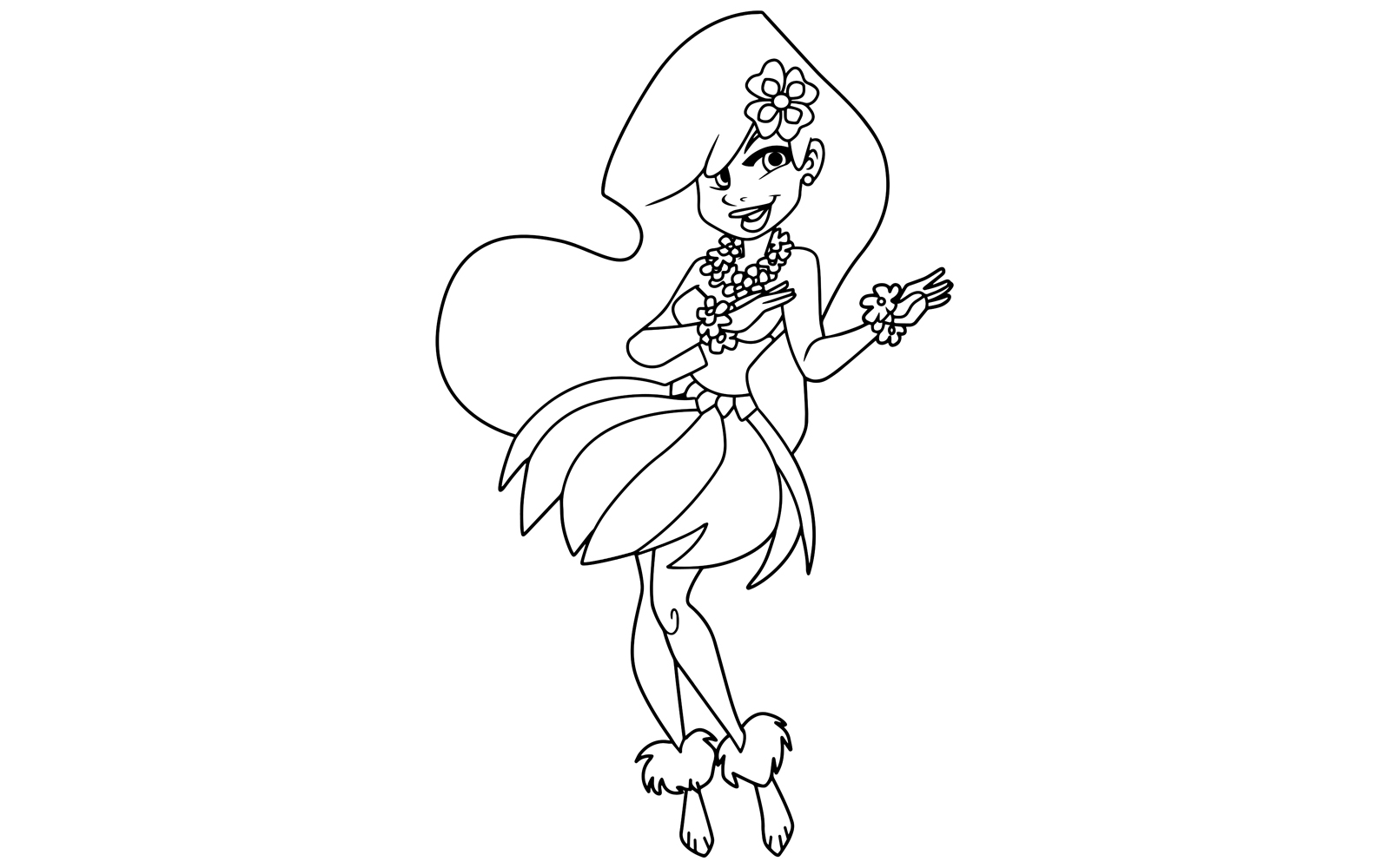 Hula Girl Line Art - Illustration