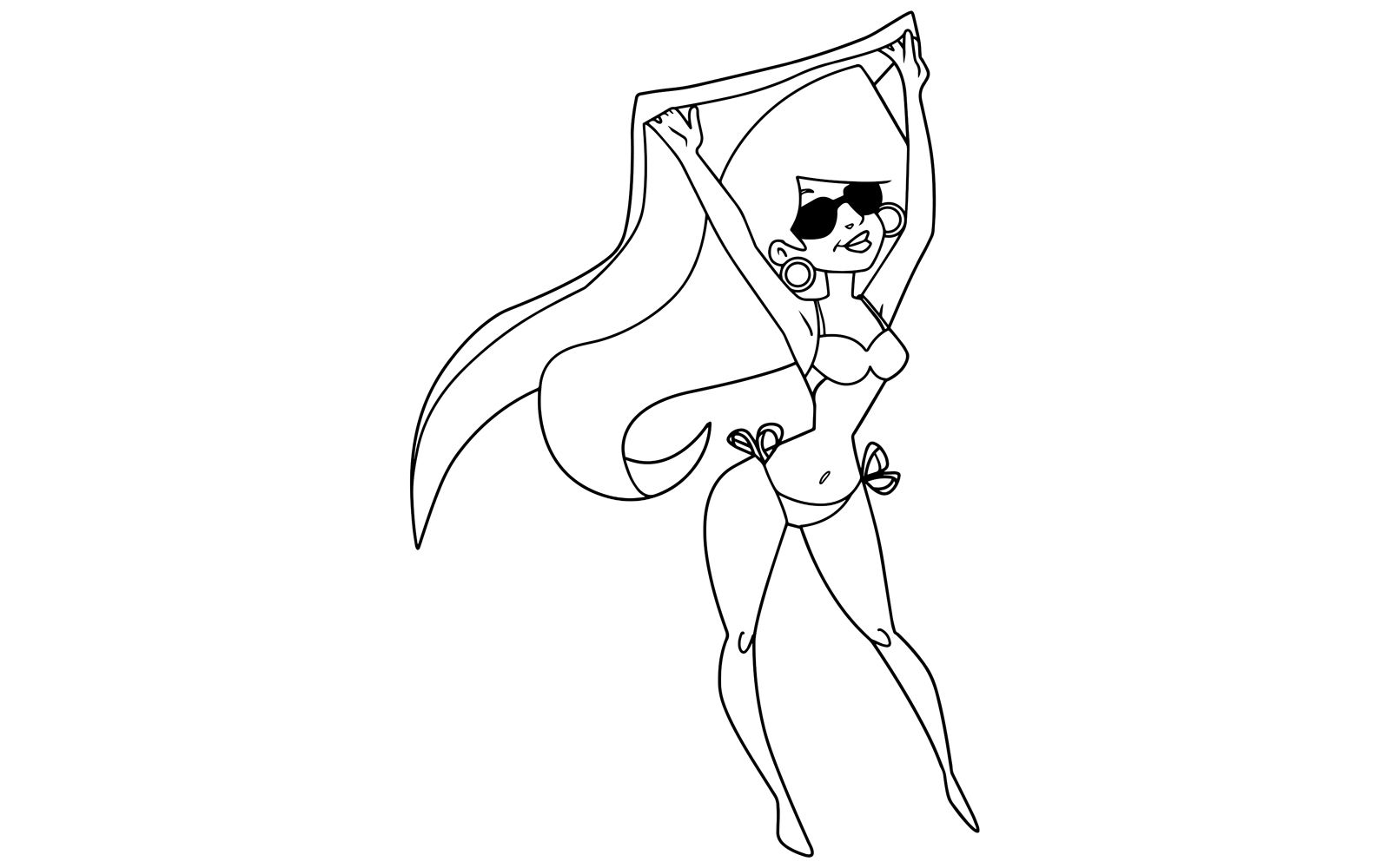 Beach Girl Standing Line Art - Illustration