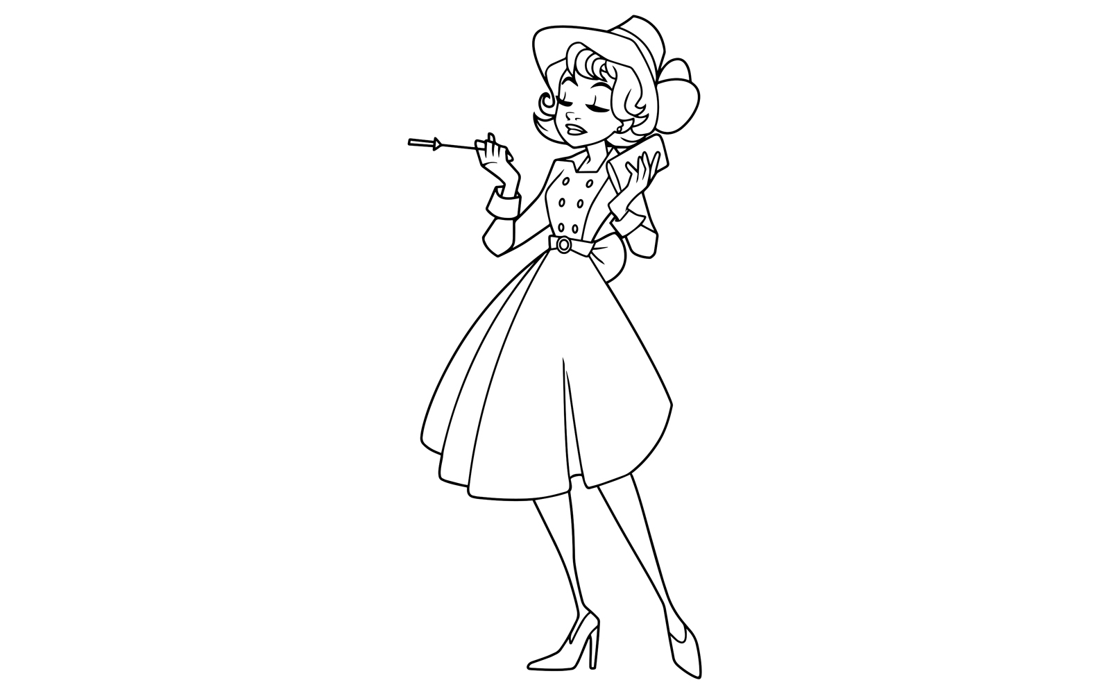 Vintage Girl Line Art - Illustration