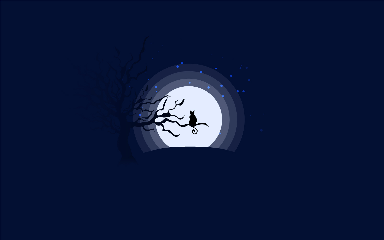 Cat Silhouette Under Moonlight - Illustration