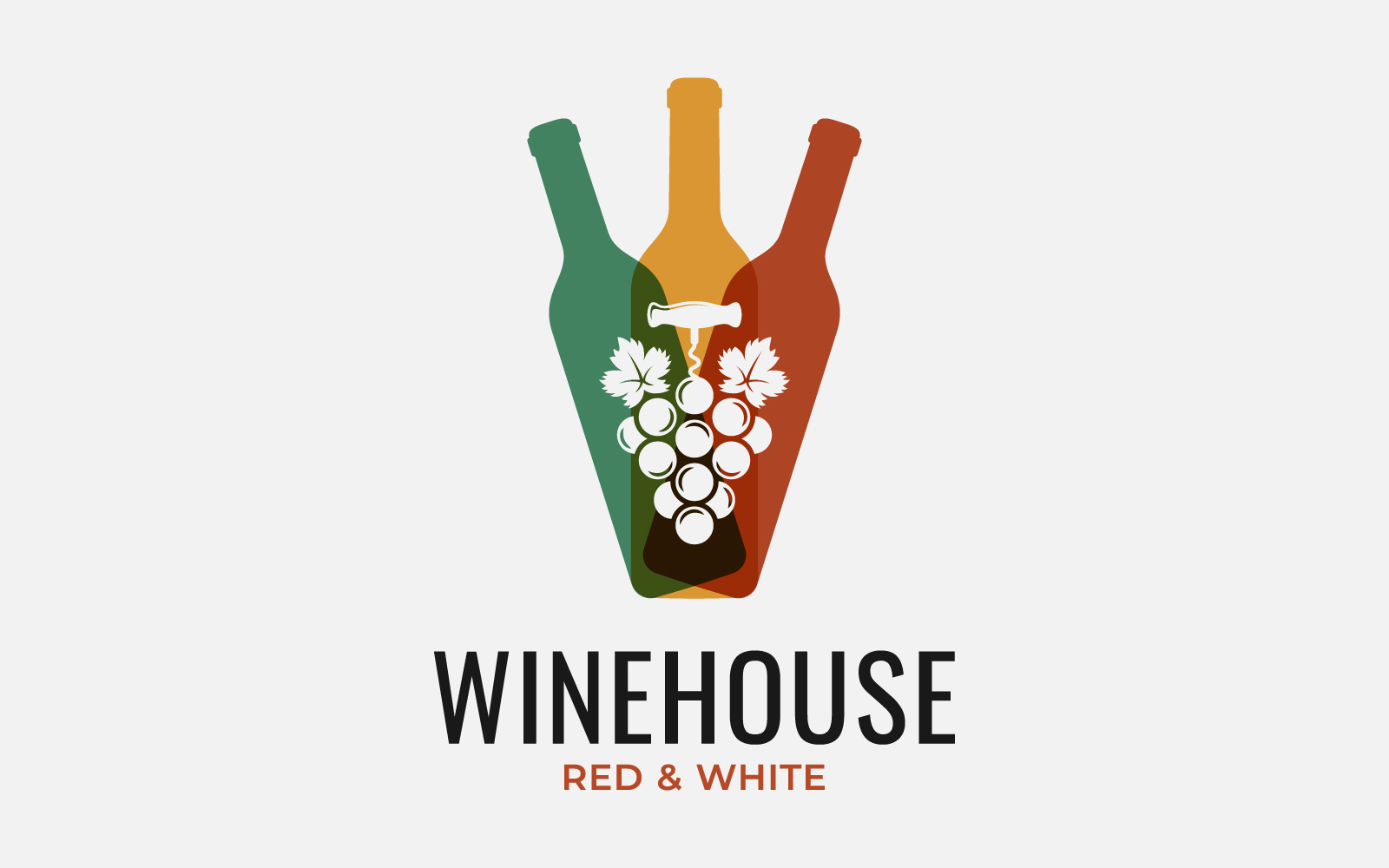 Colorful Wine Bottles With Transparent Overlays and Grapes Logo Template