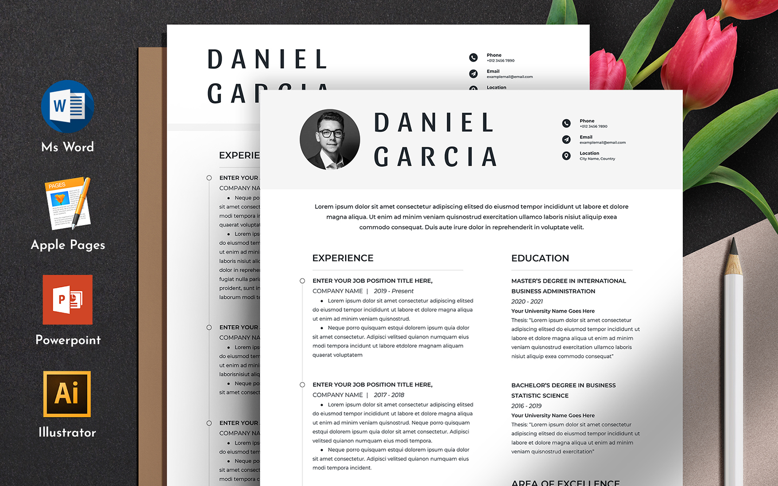 Dan- Clean & Professional Editable Word Apple Pages CV Resume Template