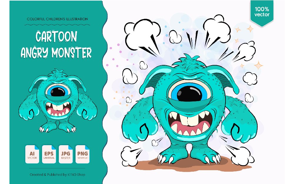 Cartoon One Eyed Monster - Vector Image