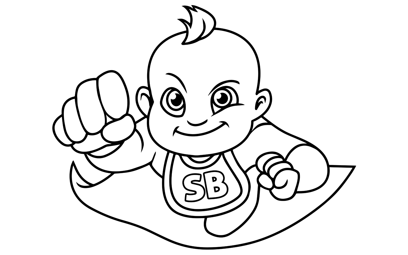 Super Baby Flying Line Art - Illustration