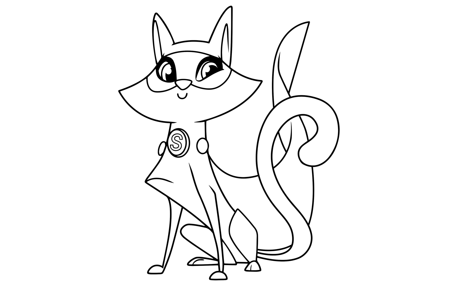 Super Cat Sitting Line Art - Illustration