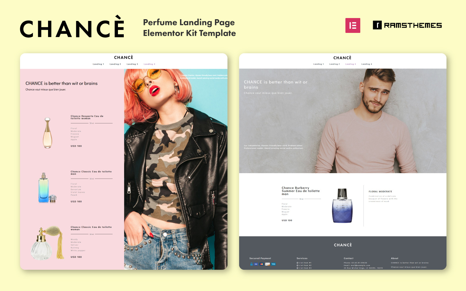 CHANCE - Perfume Landing Page WordPress Template Elementor Kit