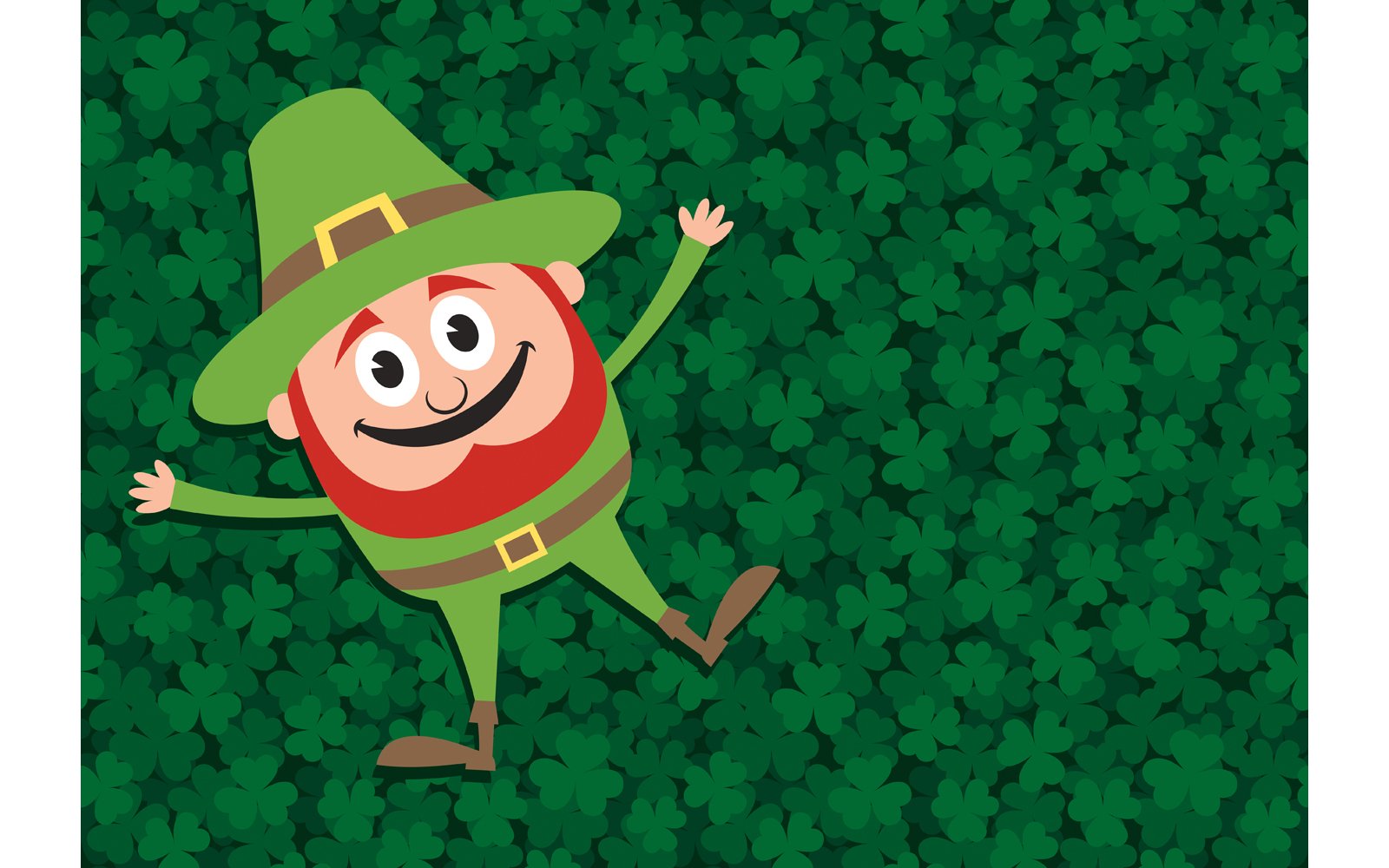 Happy Leprechaun on Clovers - Illustration