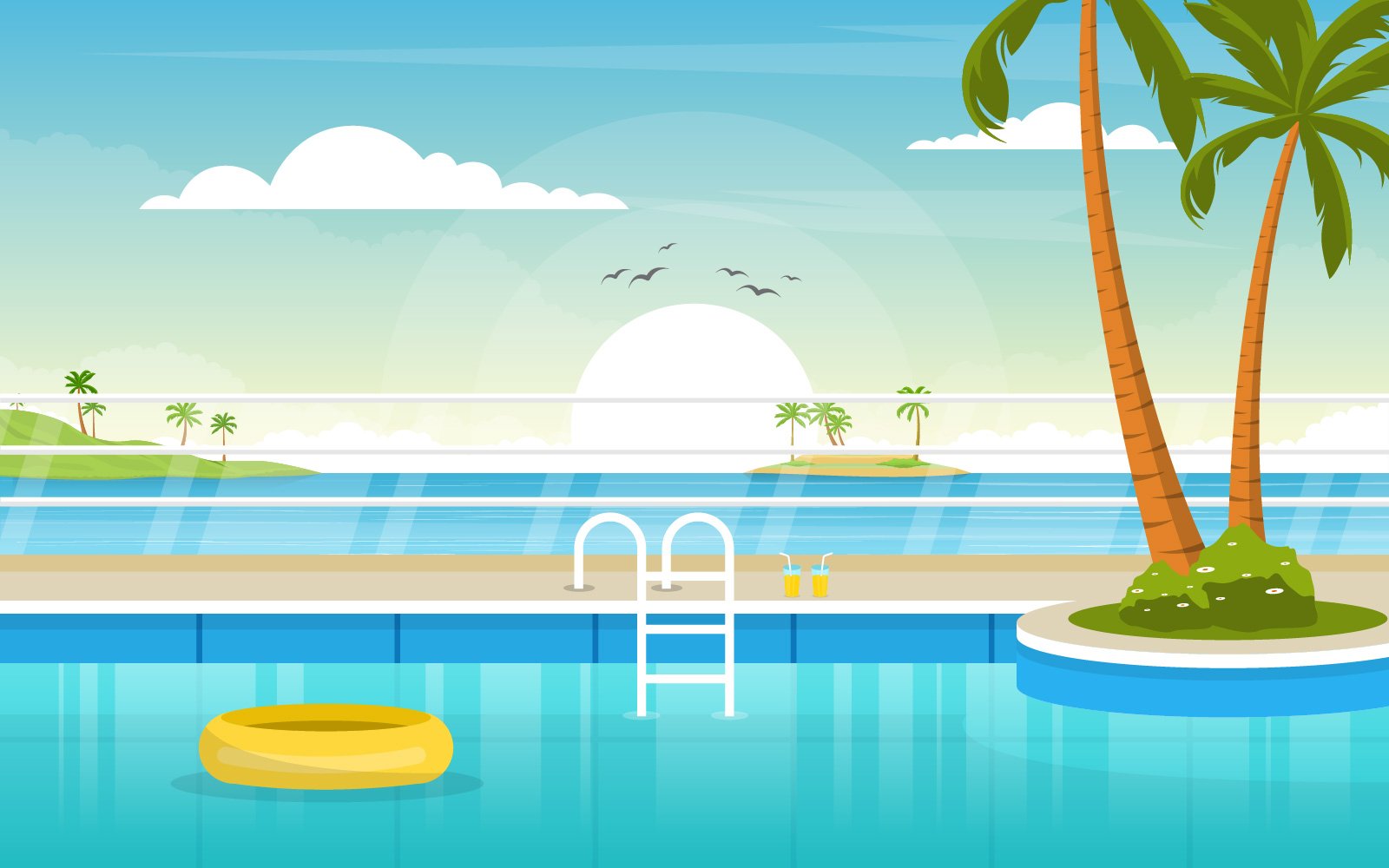 Swimming Pool Morning View - Illustration