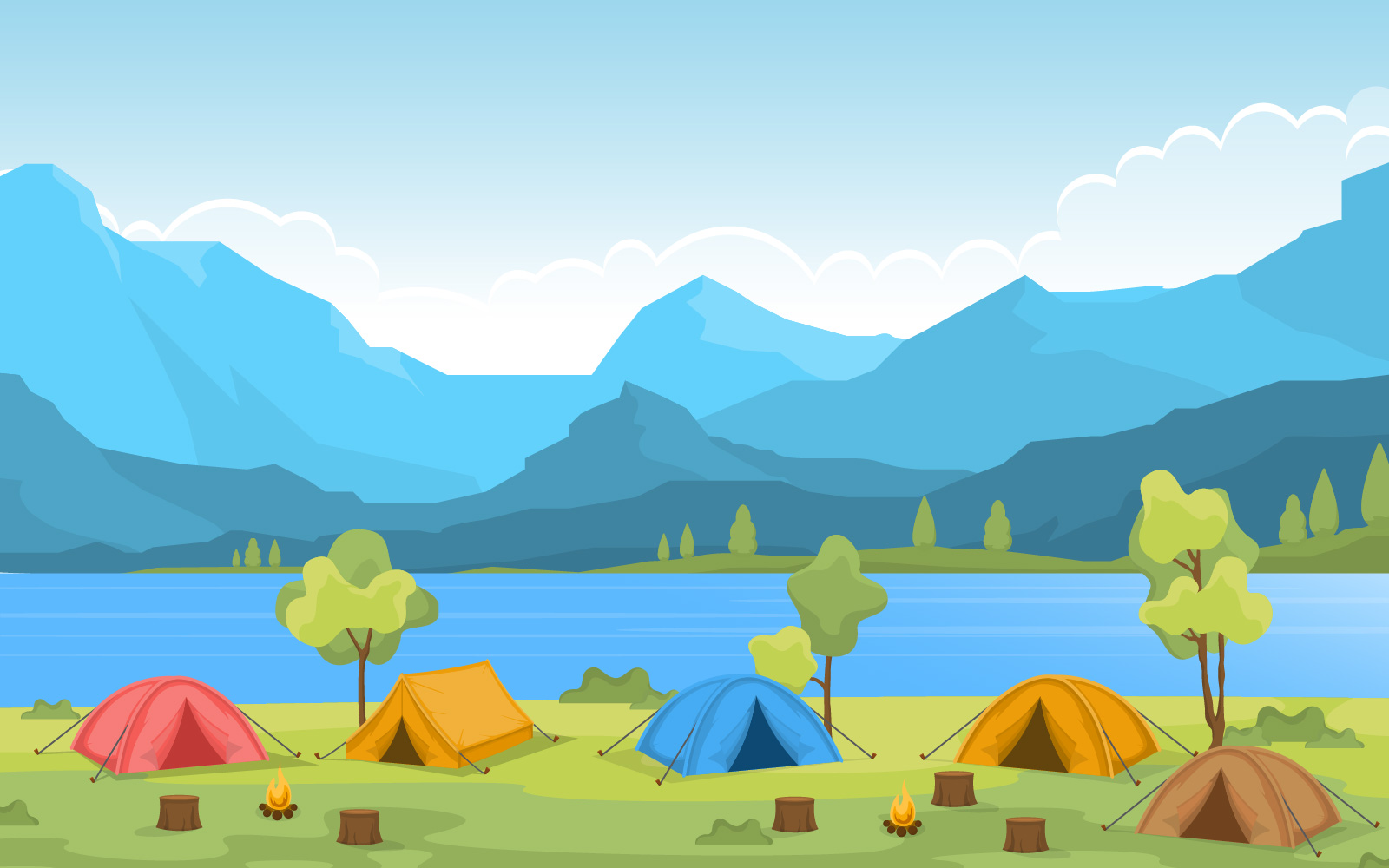 Lake Camping Adventure - Illustration