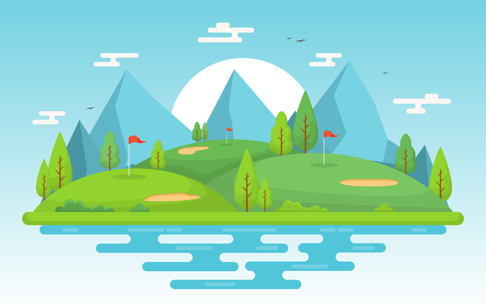 Pond Golf Field - Illustration