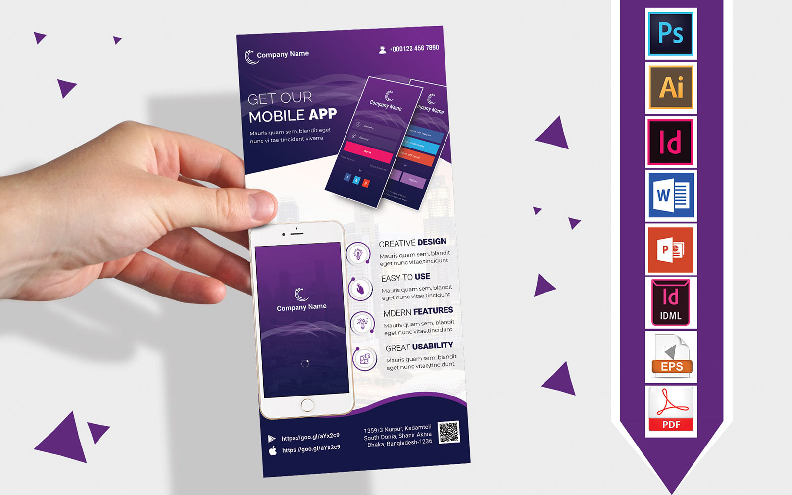 Rack Card | Mobile App Promotional DL Flyer Vol-01 - Corporate Identity Template