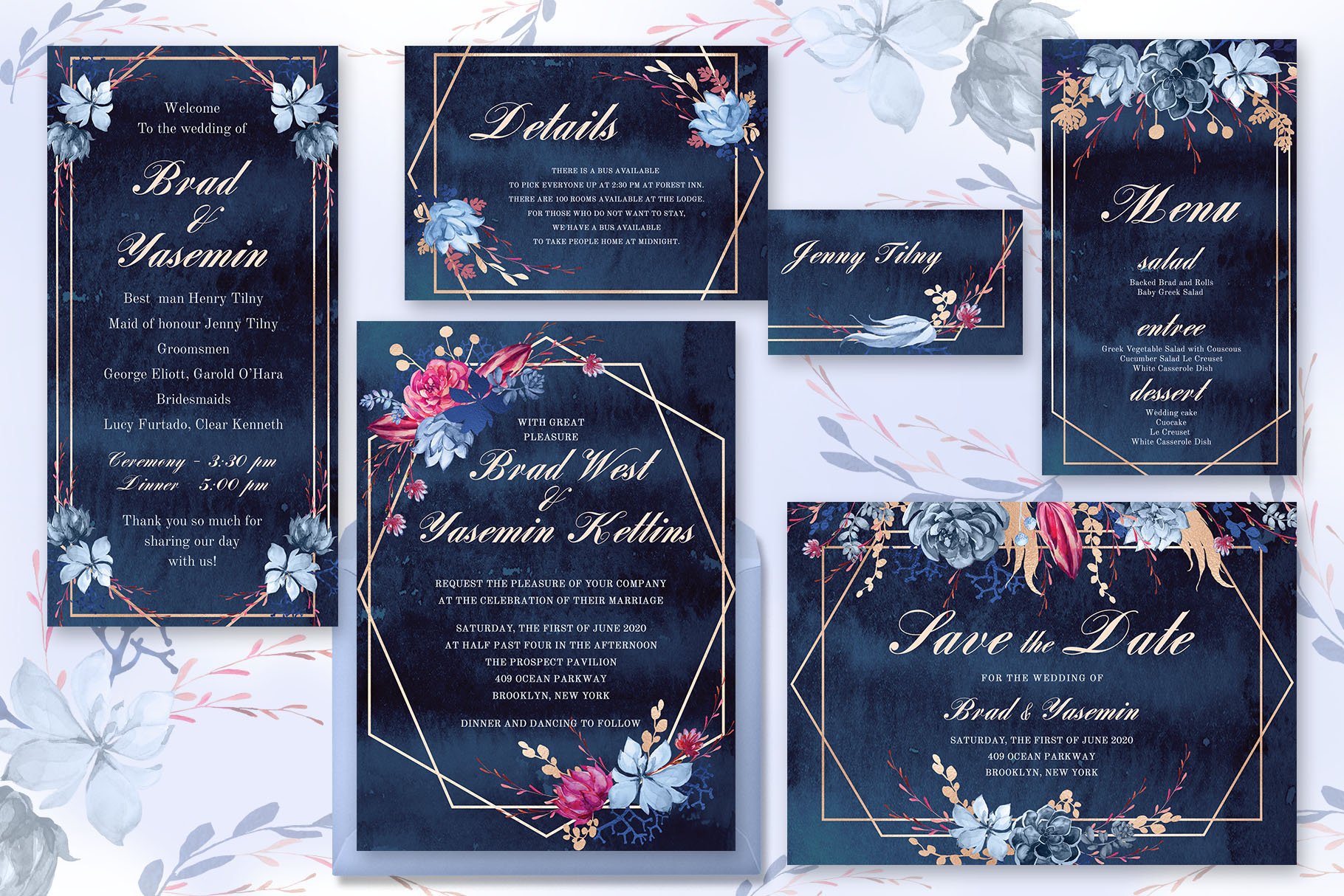 Navy Watercolor Wedding Invitations - Corporate Identity Template