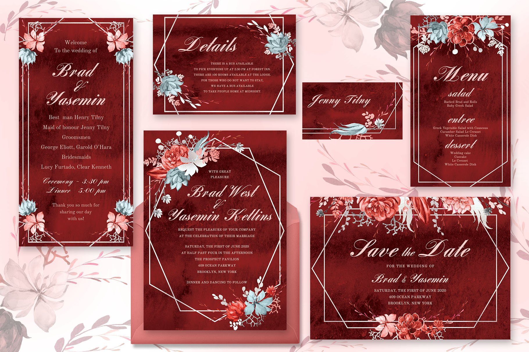 Marsala Watercolor Wedding Suite - Corporate Identity Template