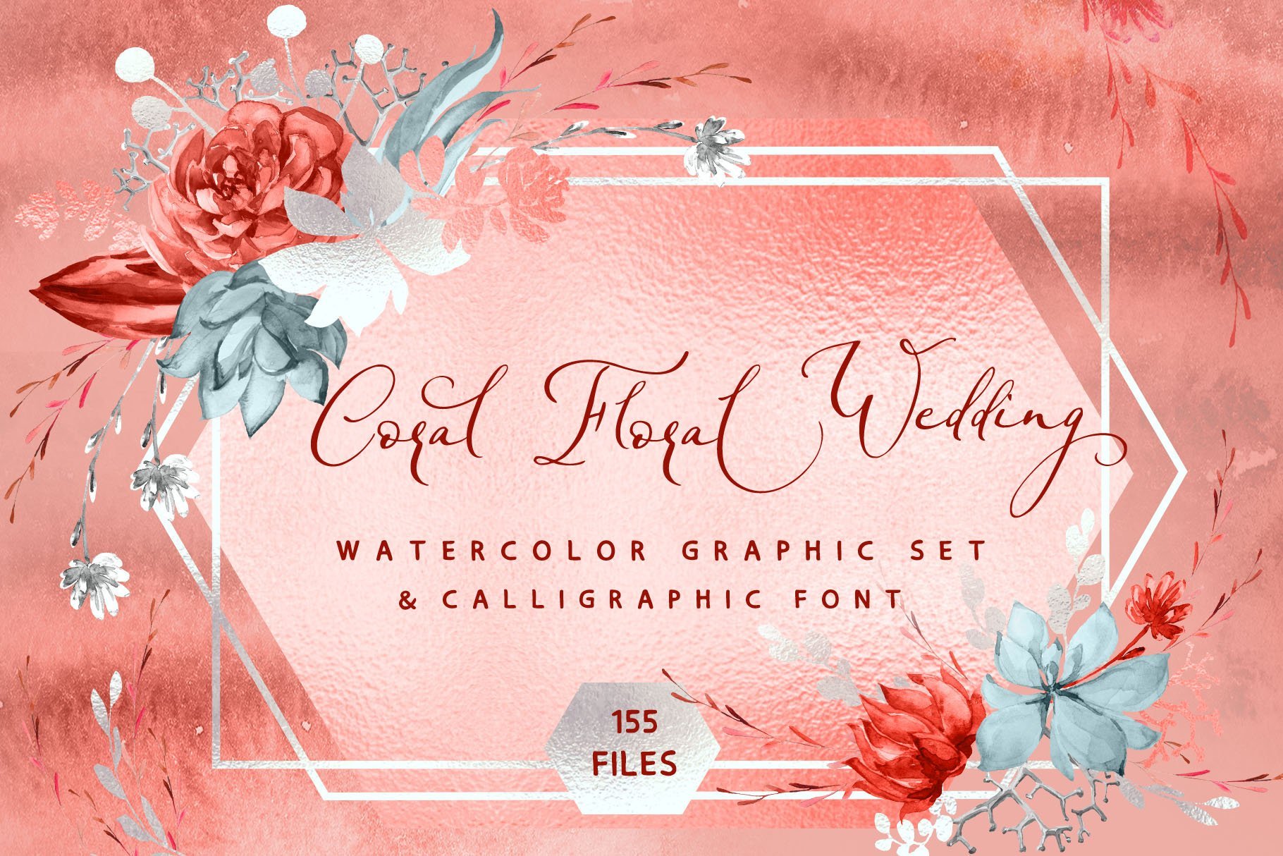 Coral Floral Wedding graphic & font - Corporate Identity Template