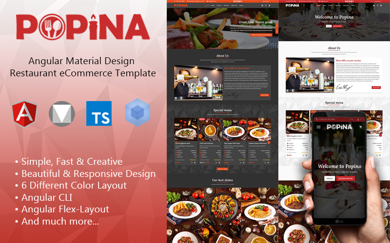 Popina - Angular 17 Material Design Restaurant eCommerce Template + Admin Panel Website Template
