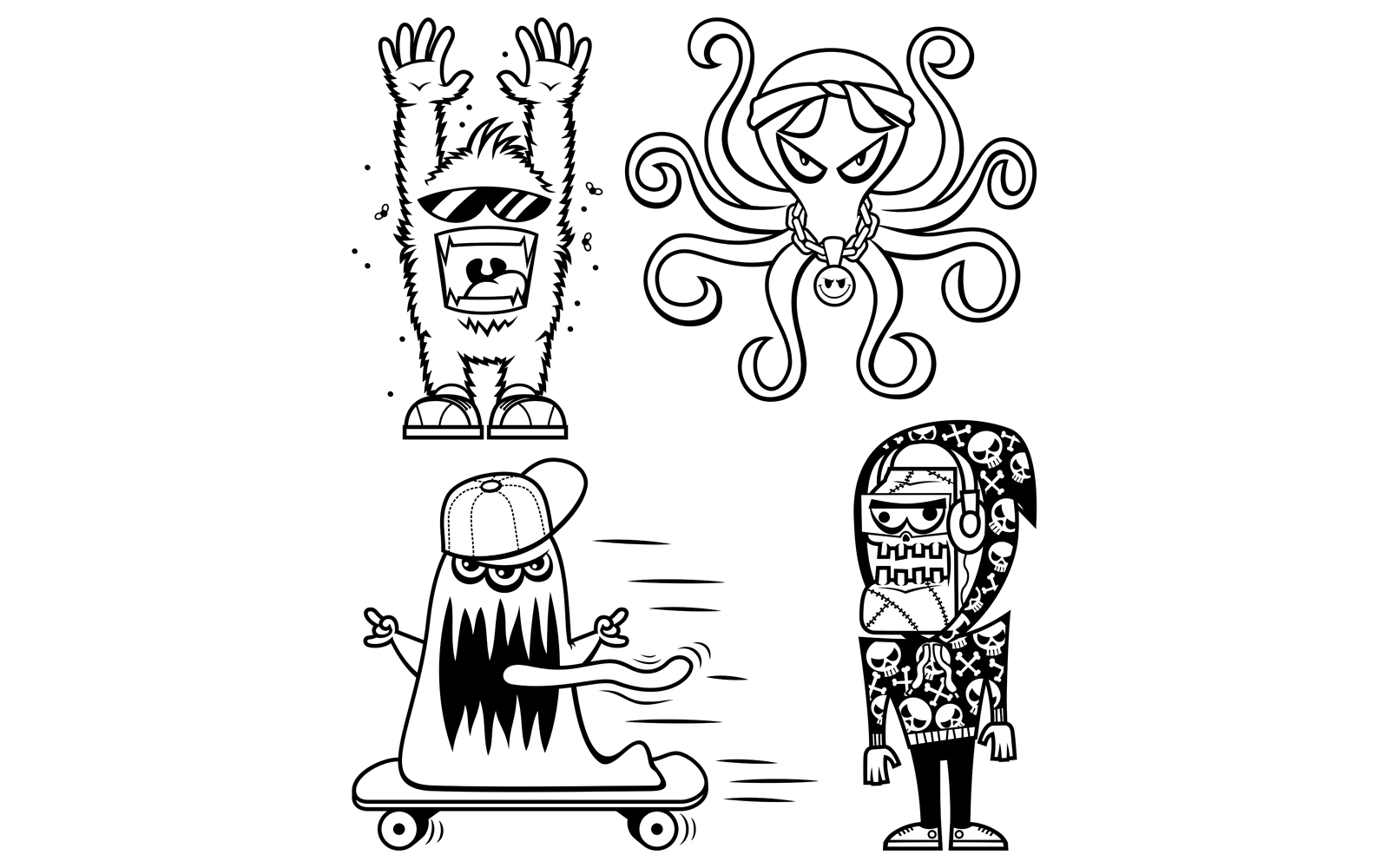 Graffiti Monsters Line Art - Illustration