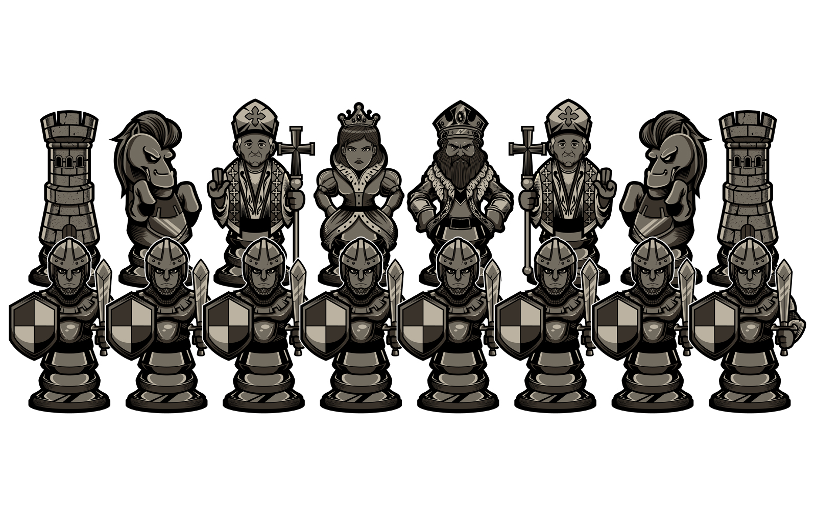 Chess Cartoon Figures Black - Illustration