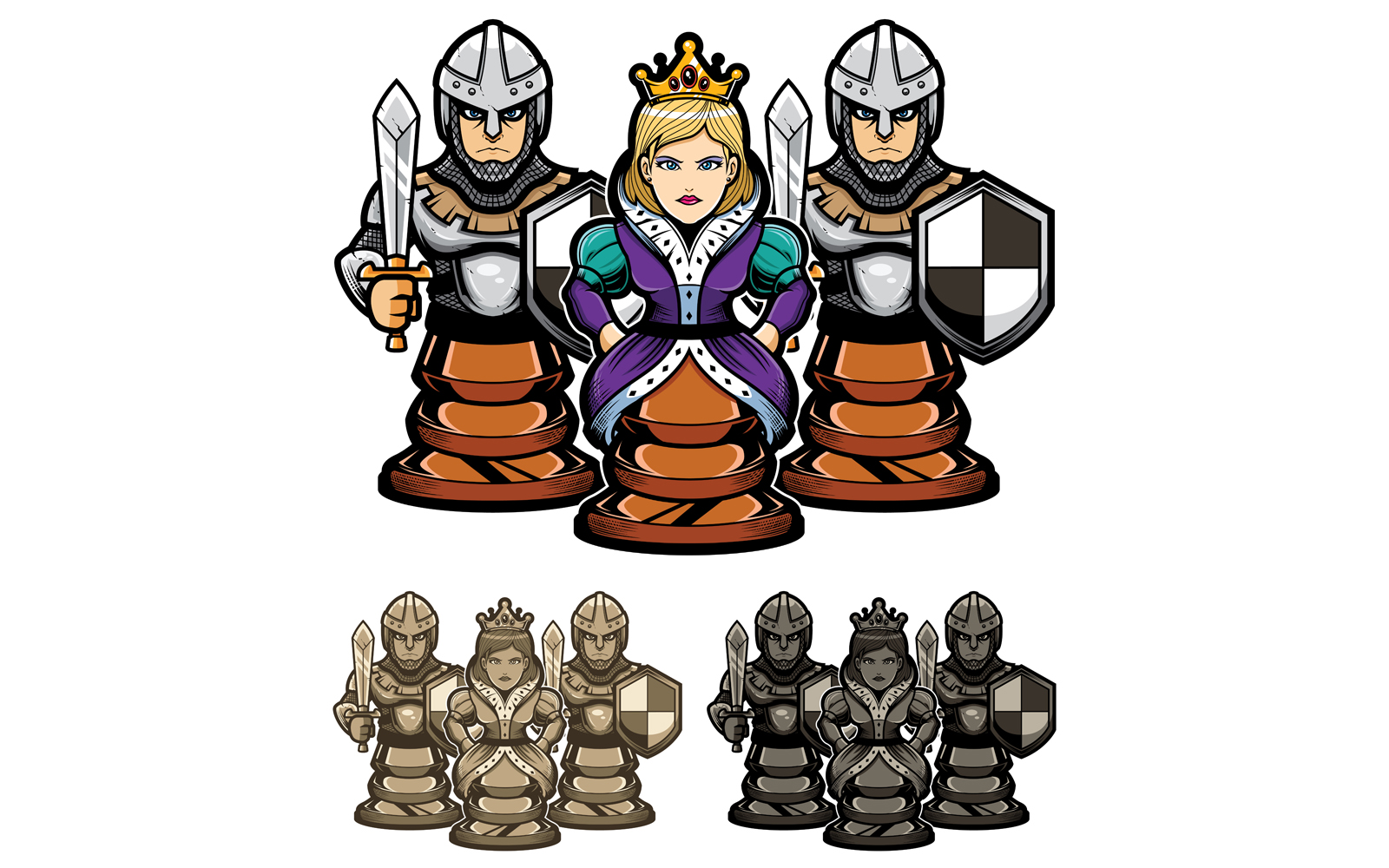 Chess Queen and Pawns - Illustration