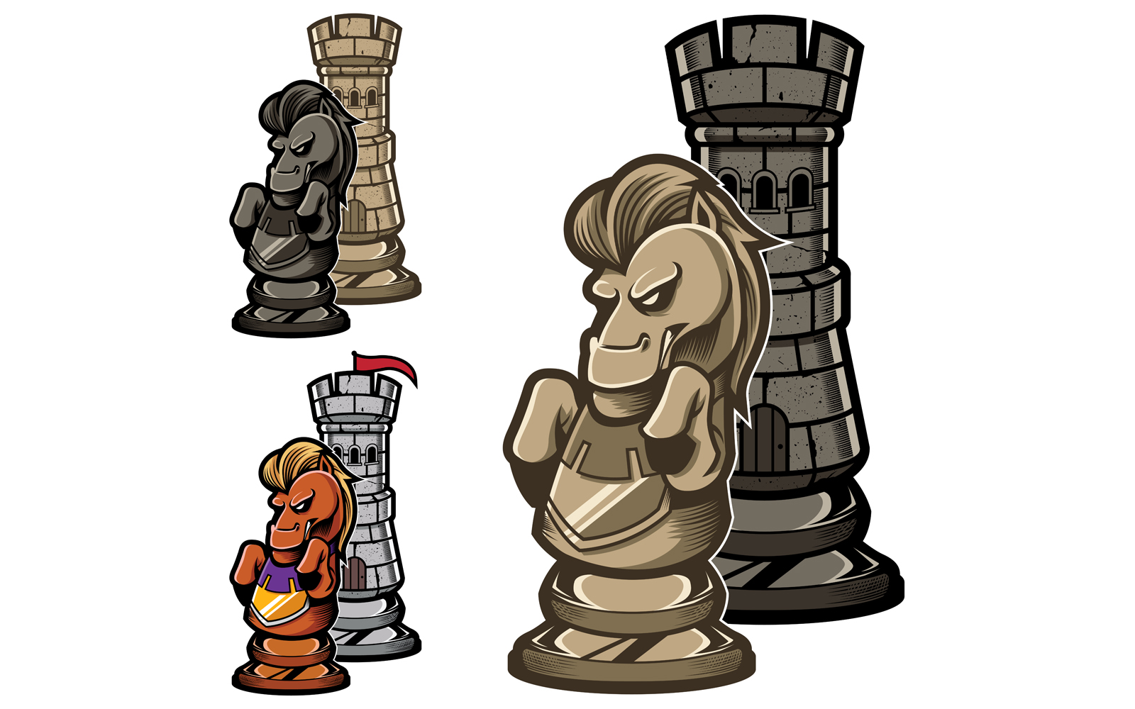Chess Rook and Knight - Illustration