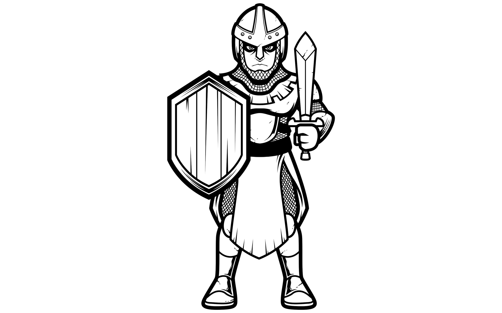 Medieval Soldier Line Art - Illustration