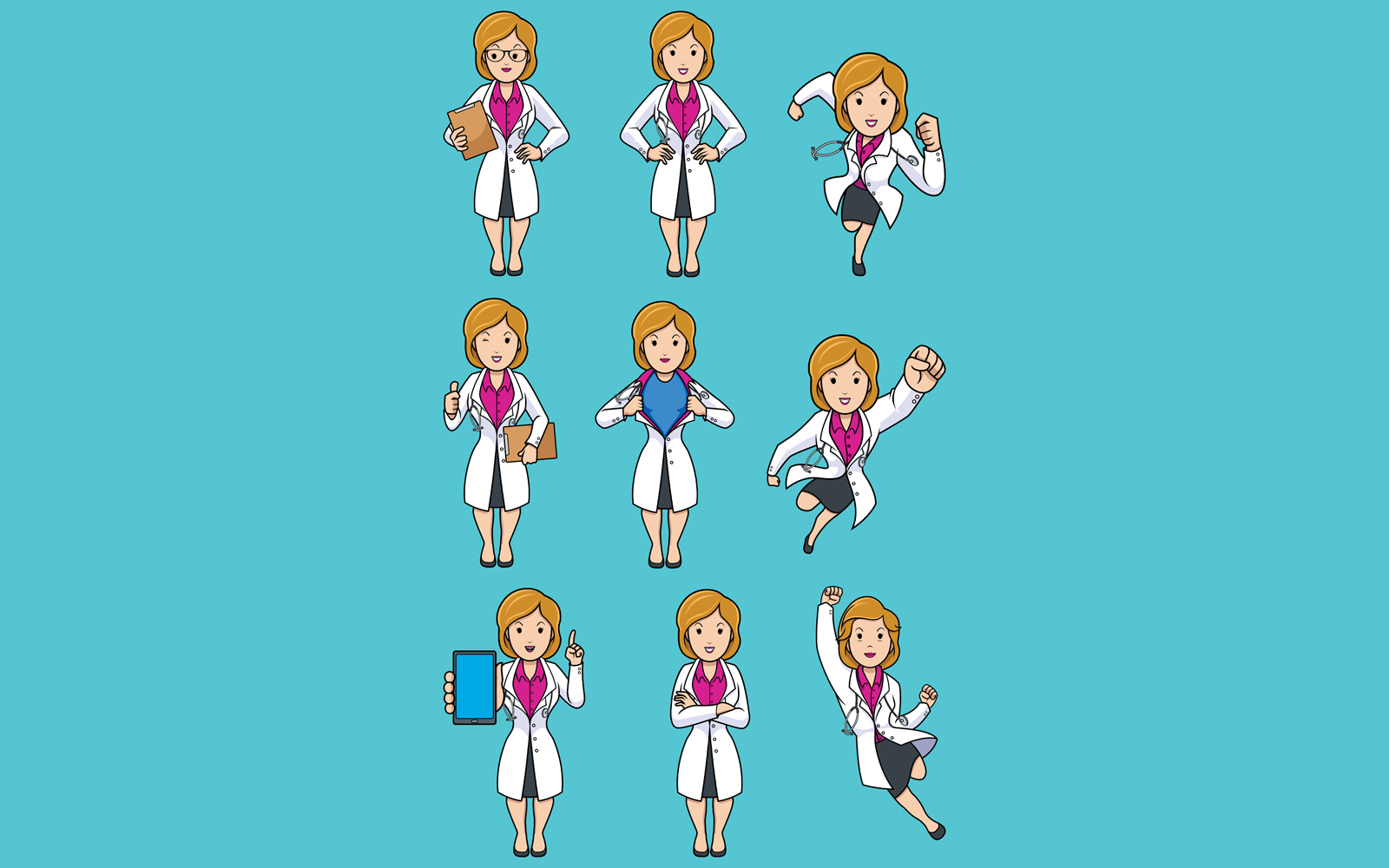 Doctor Caucasian Female Set - Illustration