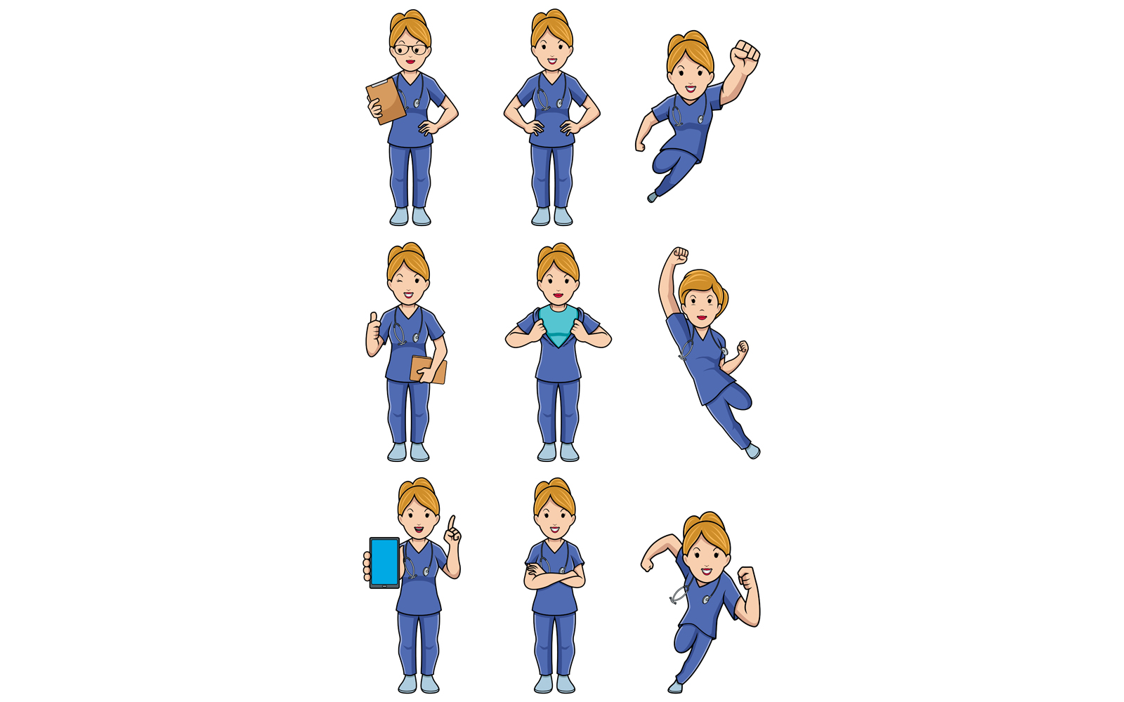 Nurse Caucasian Female Set - Illustration