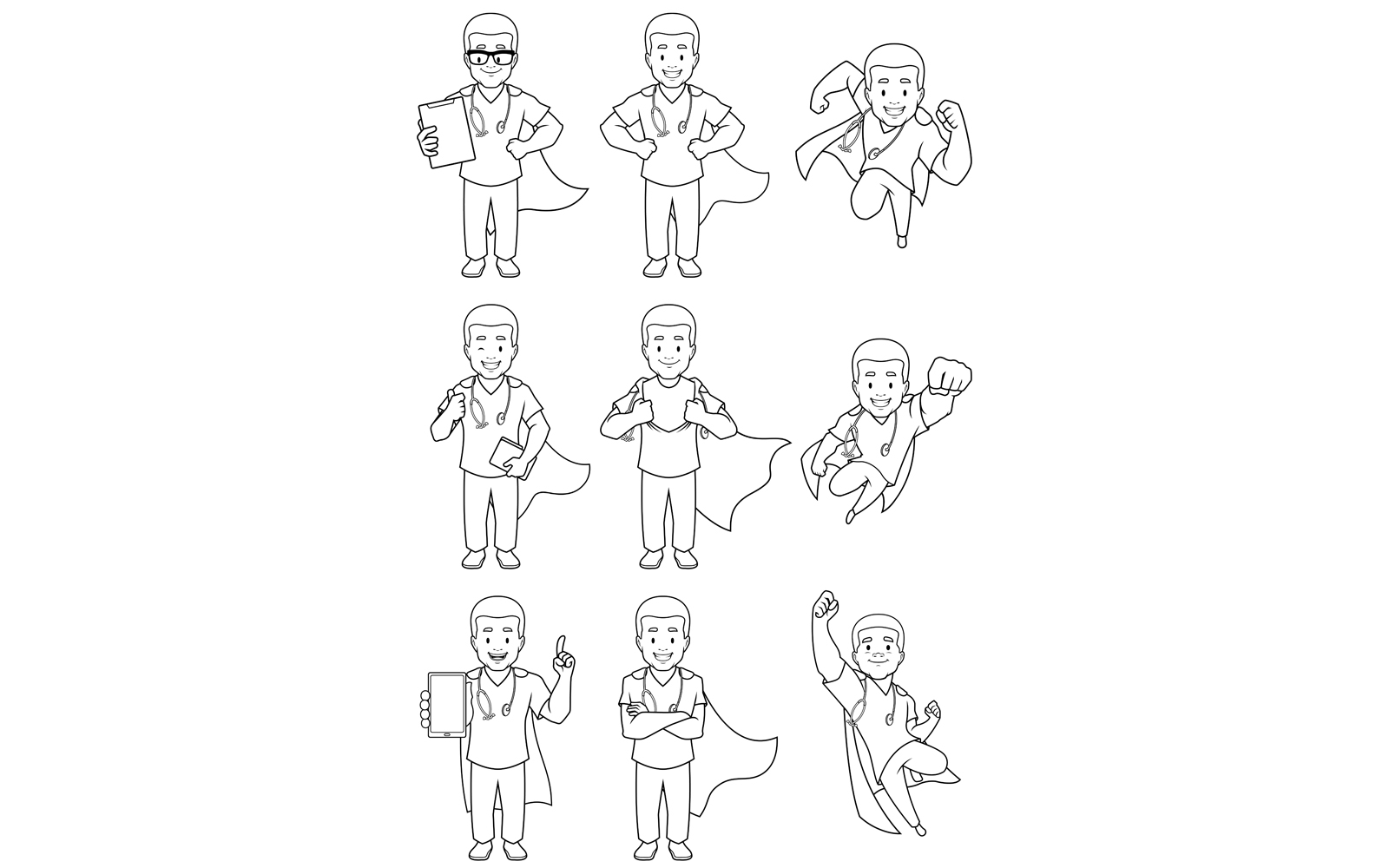 Super Nurse African Male Line Art - Illustration