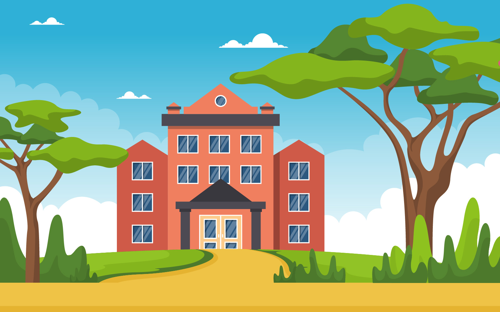 School Building Outdoor - Illustration