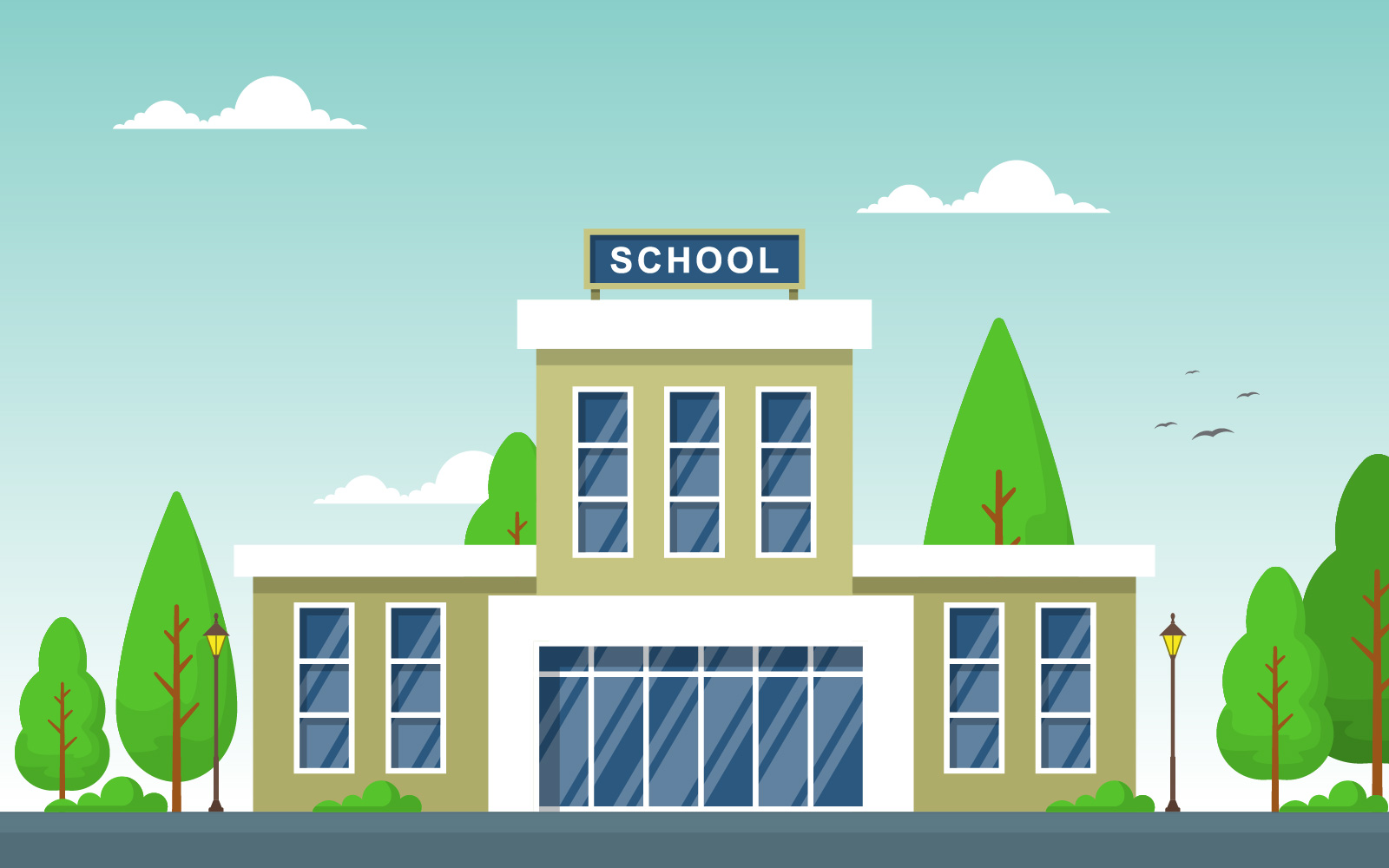 Street School Building - Illustration