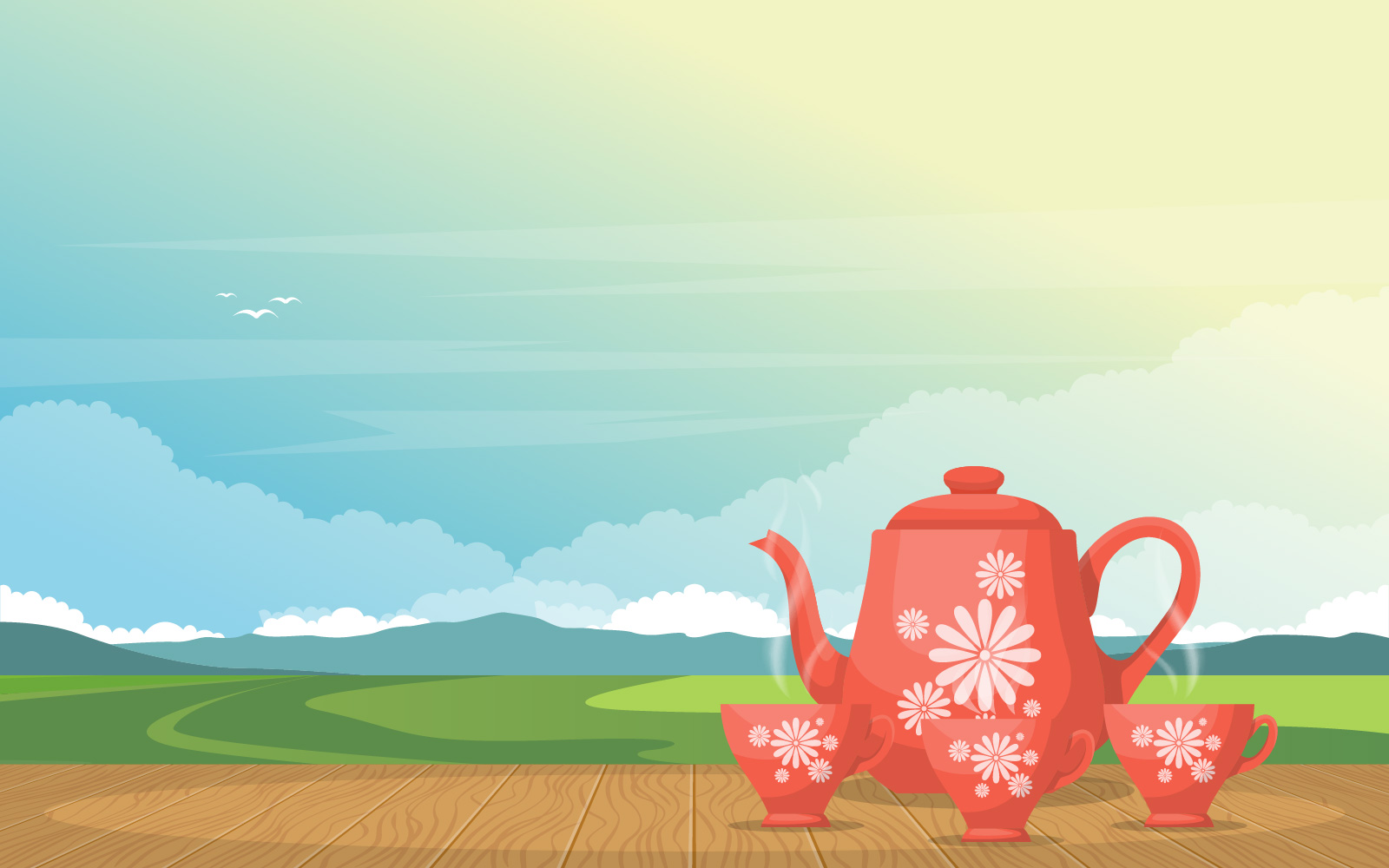 A Cup of Tea on Table - Illustration