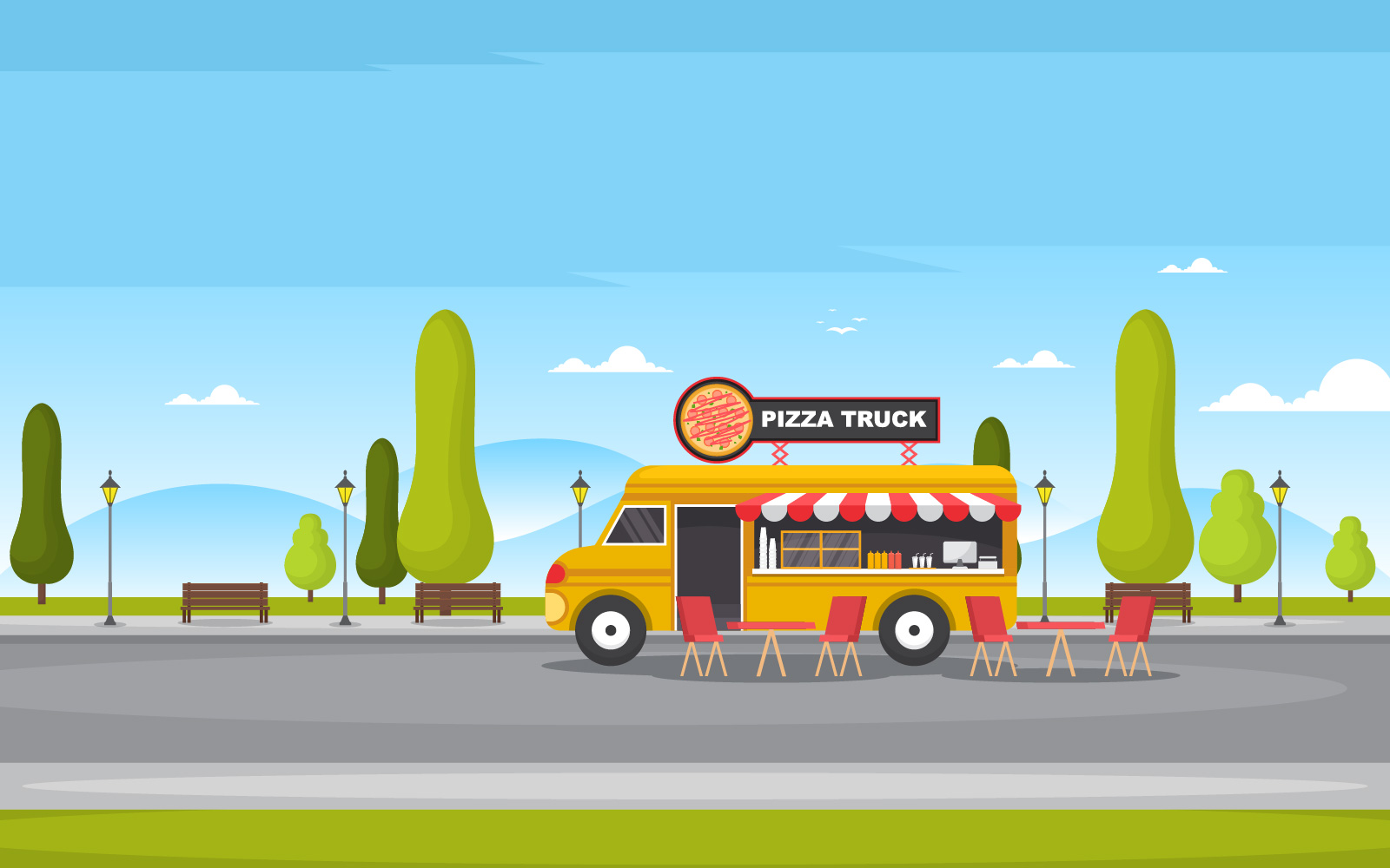 Pizza Truck Food - Illustration