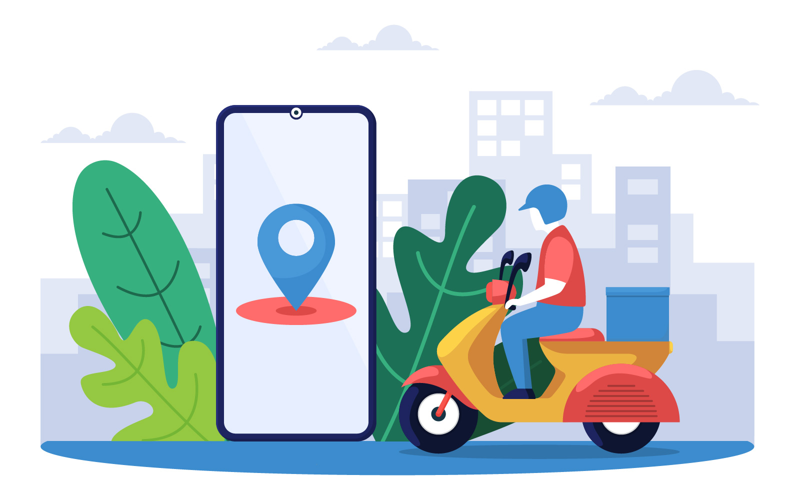 Riding Delivery Scooter - Illustration