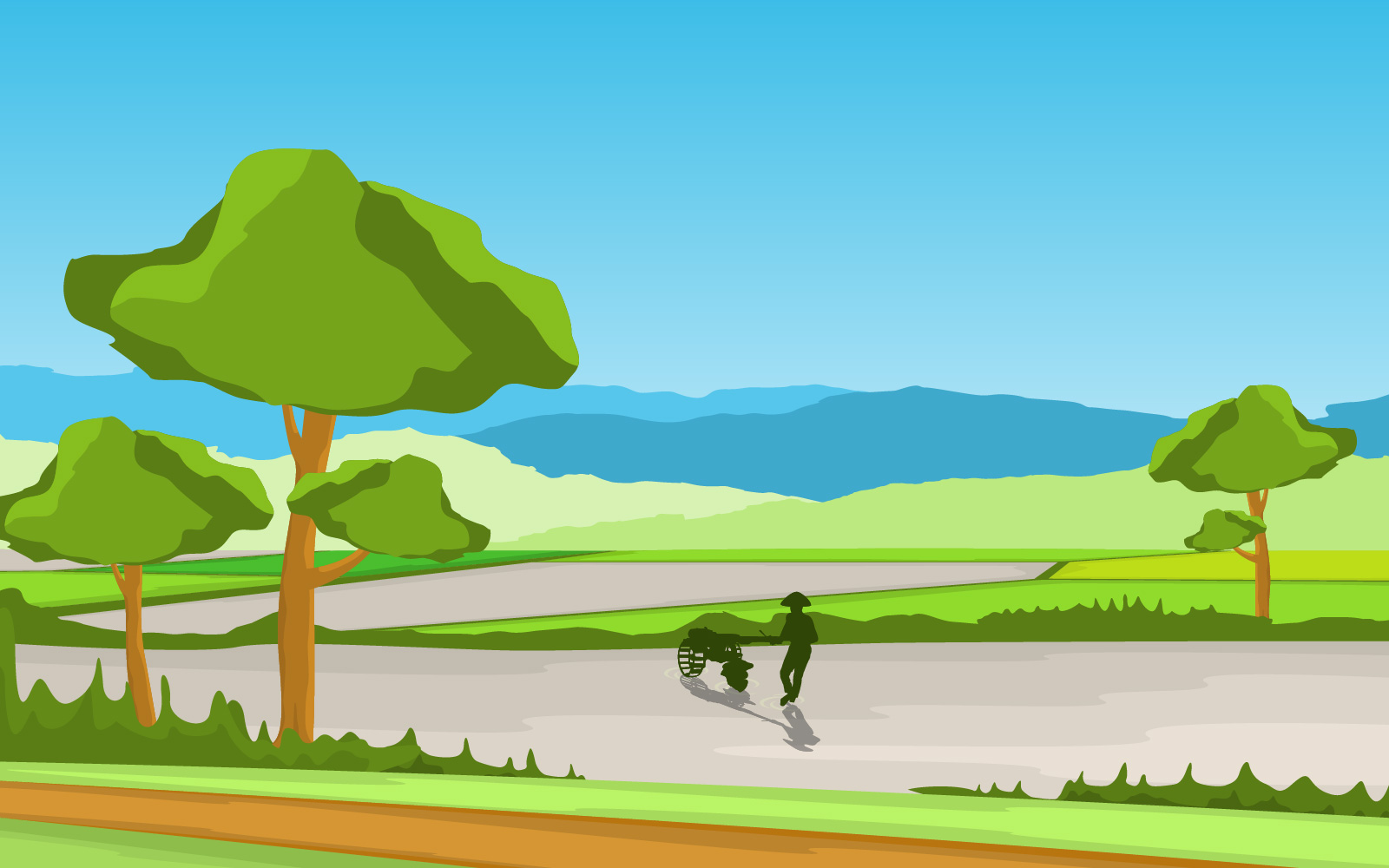 Asian Farmer Cultivating - Illustration