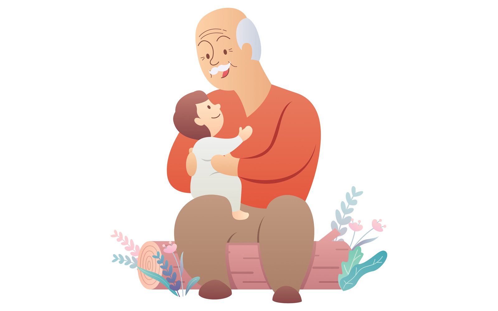 Grandfather and Baby on White - Illustration