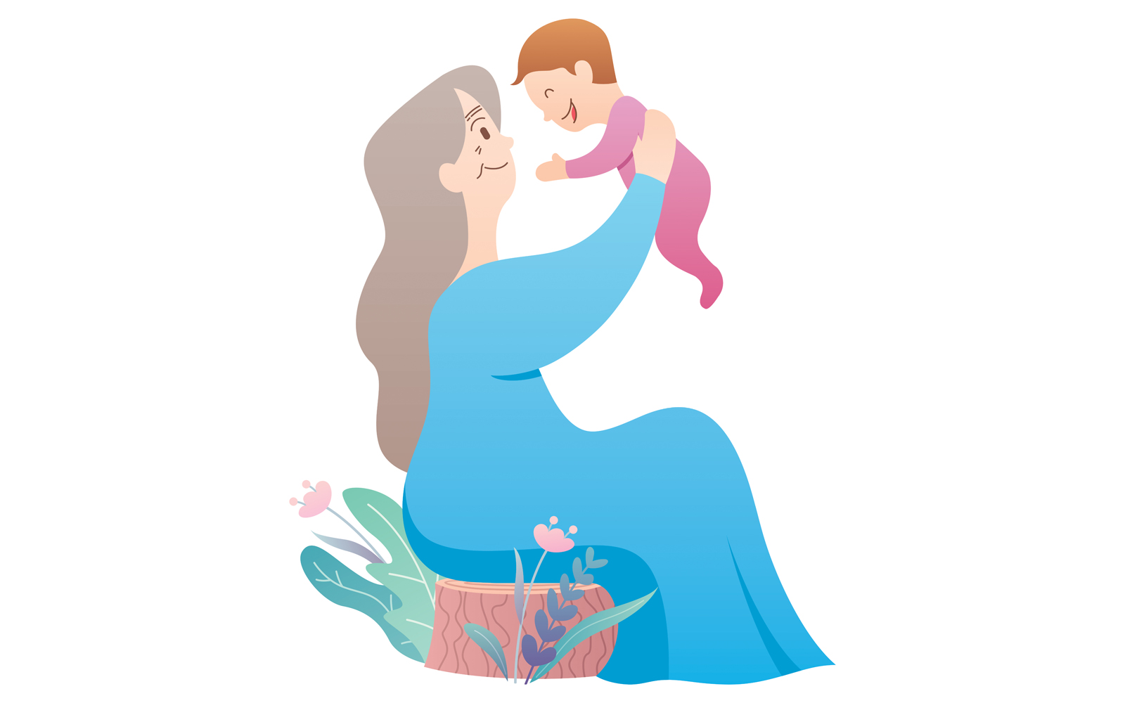 Grandmother and Baby on White - Illustration