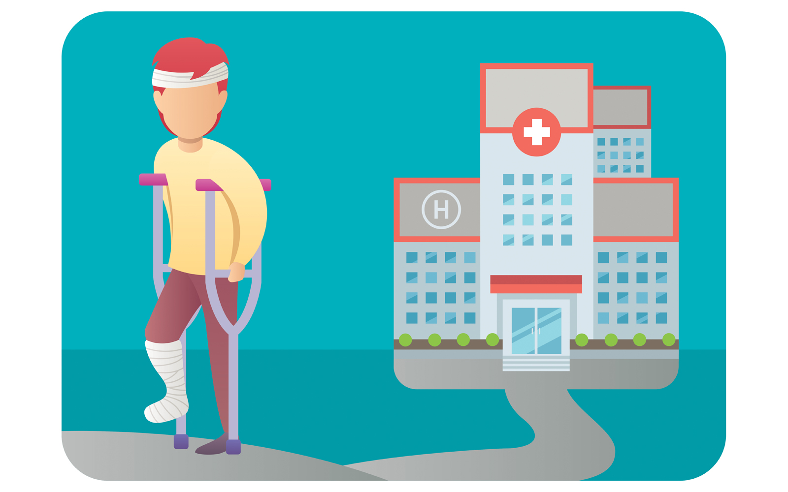 Injured Man and Hospital - Illustration