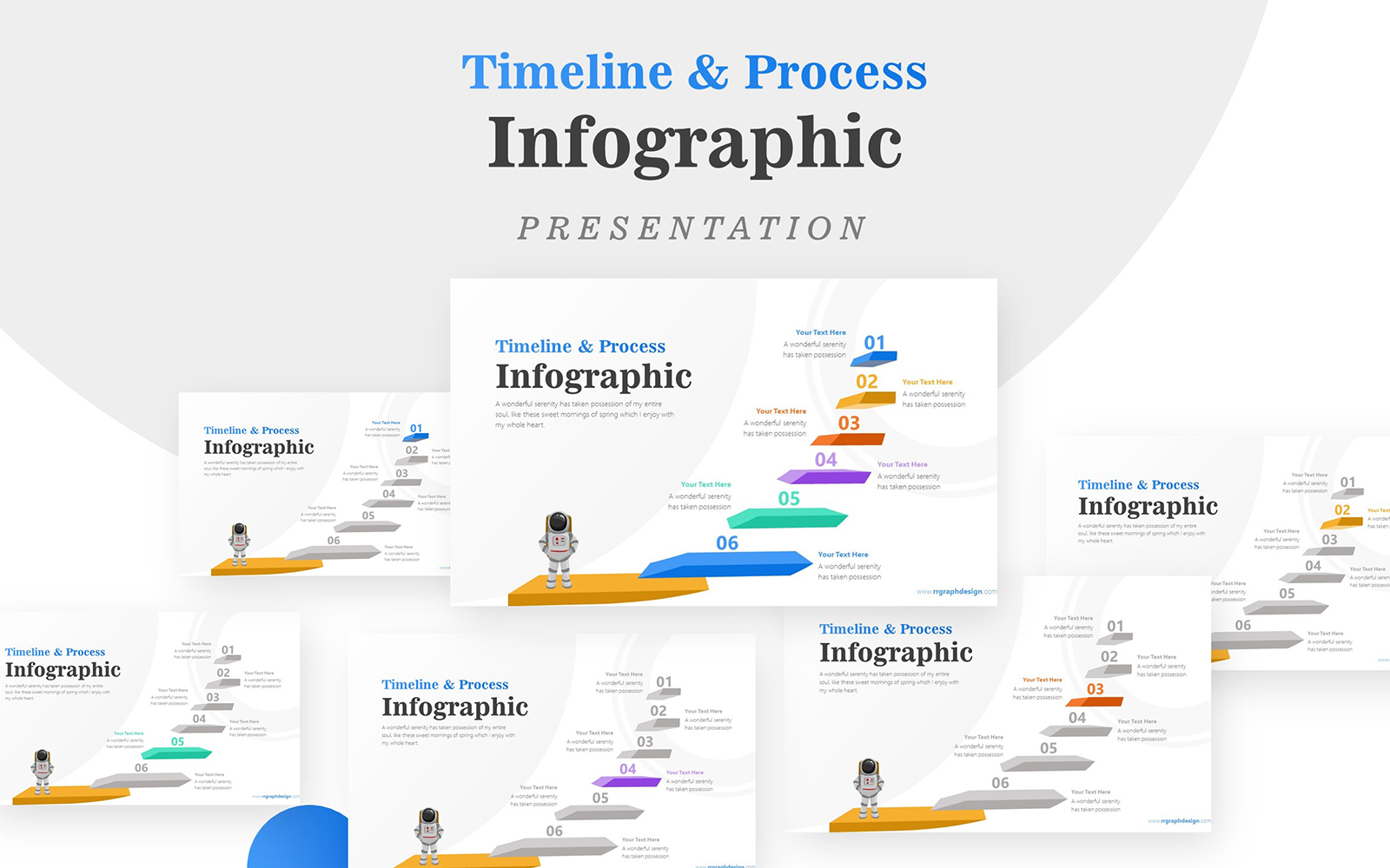 Astronaut with Six Stage Infographic PowerPoint template