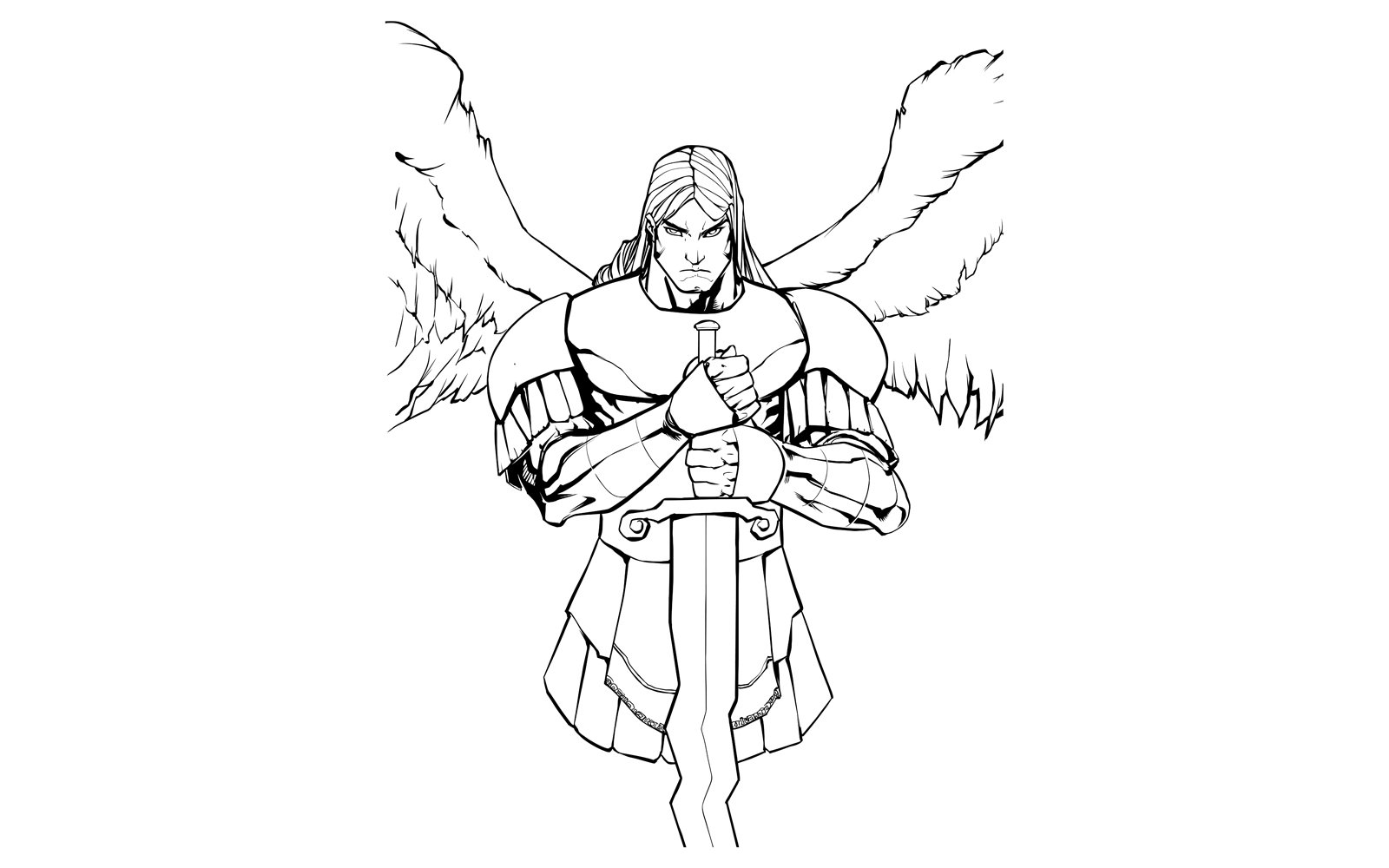 Archangel Michael Portrait Line Art - Illustration