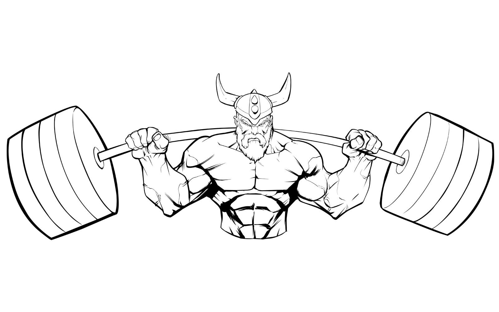 Viking Gym Mascot Grit Line Art - Illustration